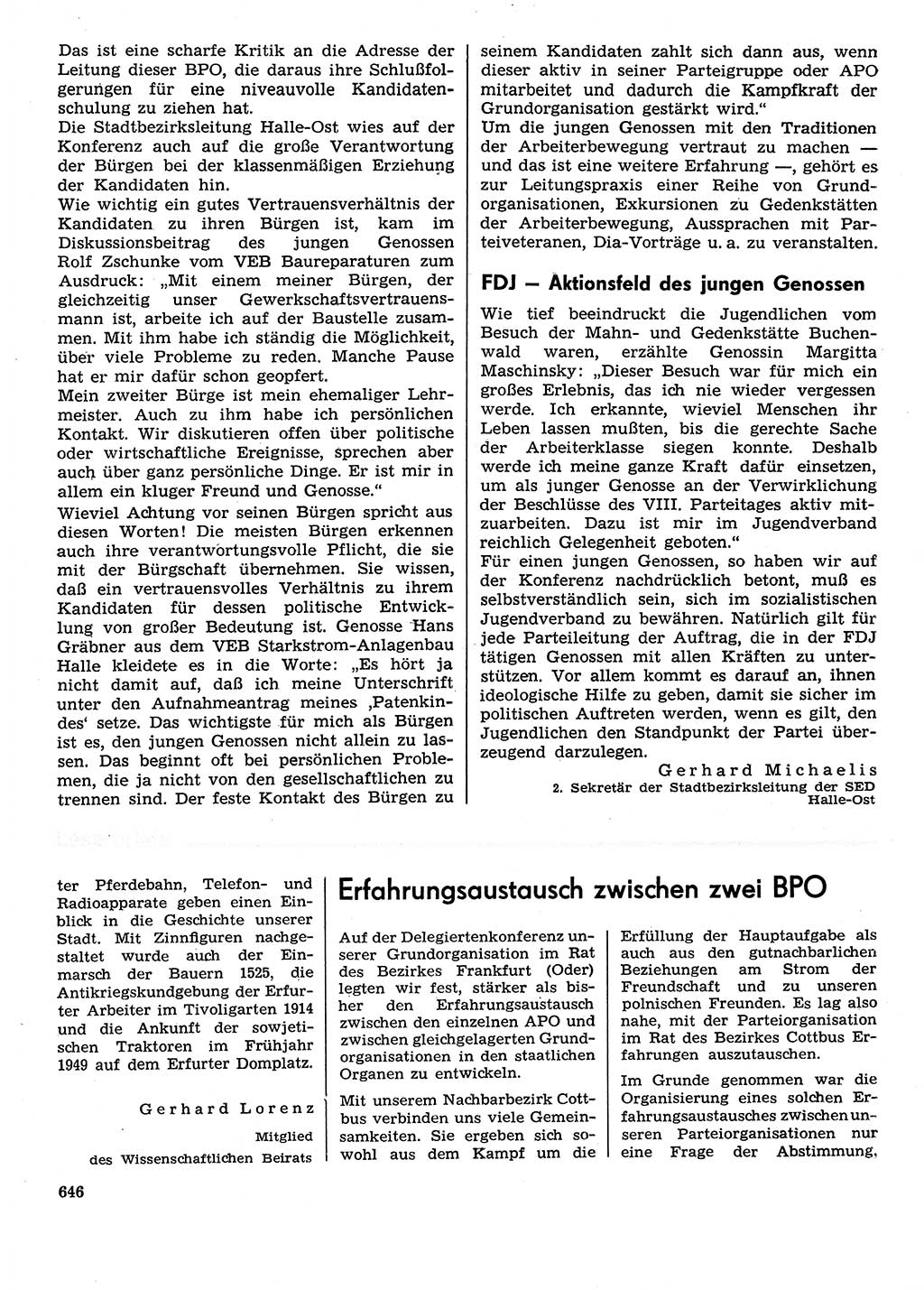 Neuer Weg (NW), Organ des Zentralkomitees (ZK) der SED (Sozialistische Einheitspartei Deutschlands) für Fragen des Parteilebens, 29. Jahrgang [Deutsche Demokratische Republik (DDR)] 1974, Seite 646 (NW ZK SED DDR 1974, S. 646)
