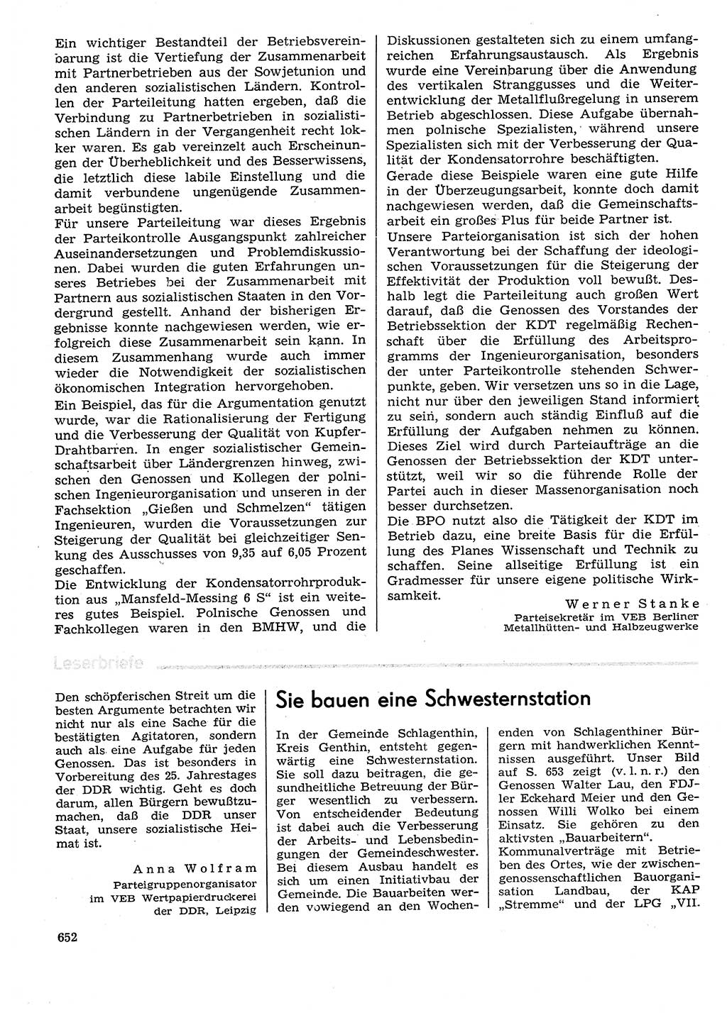 Neuer Weg (NW), Organ des Zentralkomitees (ZK) der SED (Sozialistische Einheitspartei Deutschlands) für Fragen des Parteilebens, 29. Jahrgang [Deutsche Demokratische Republik (DDR)] 1974, Seite 652 (NW ZK SED DDR 1974, S. 652)