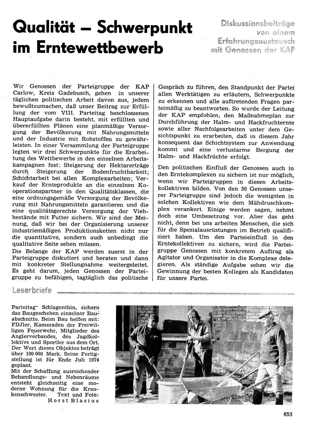 Neuer Weg (NW), Organ des Zentralkomitees (ZK) der SED (Sozialistische Einheitspartei Deutschlands) für Fragen des Parteilebens, 29. Jahrgang [Deutsche Demokratische Republik (DDR)] 1974, Seite 653 (NW ZK SED DDR 1974, S. 653)