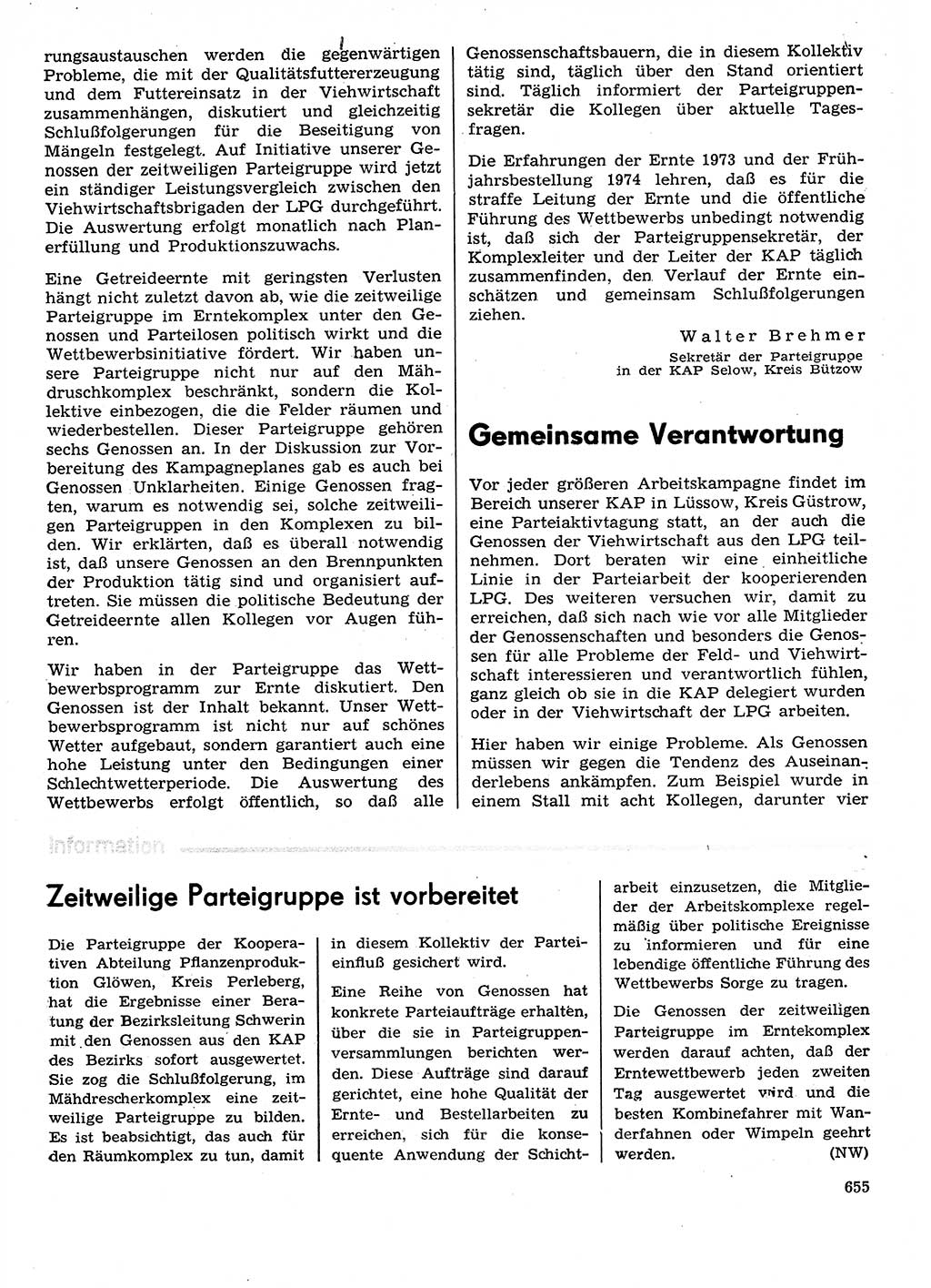 Neuer Weg (NW), Organ des Zentralkomitees (ZK) der SED (Sozialistische Einheitspartei Deutschlands) für Fragen des Parteilebens, 29. Jahrgang [Deutsche Demokratische Republik (DDR)] 1974, Seite 655 (NW ZK SED DDR 1974, S. 655)