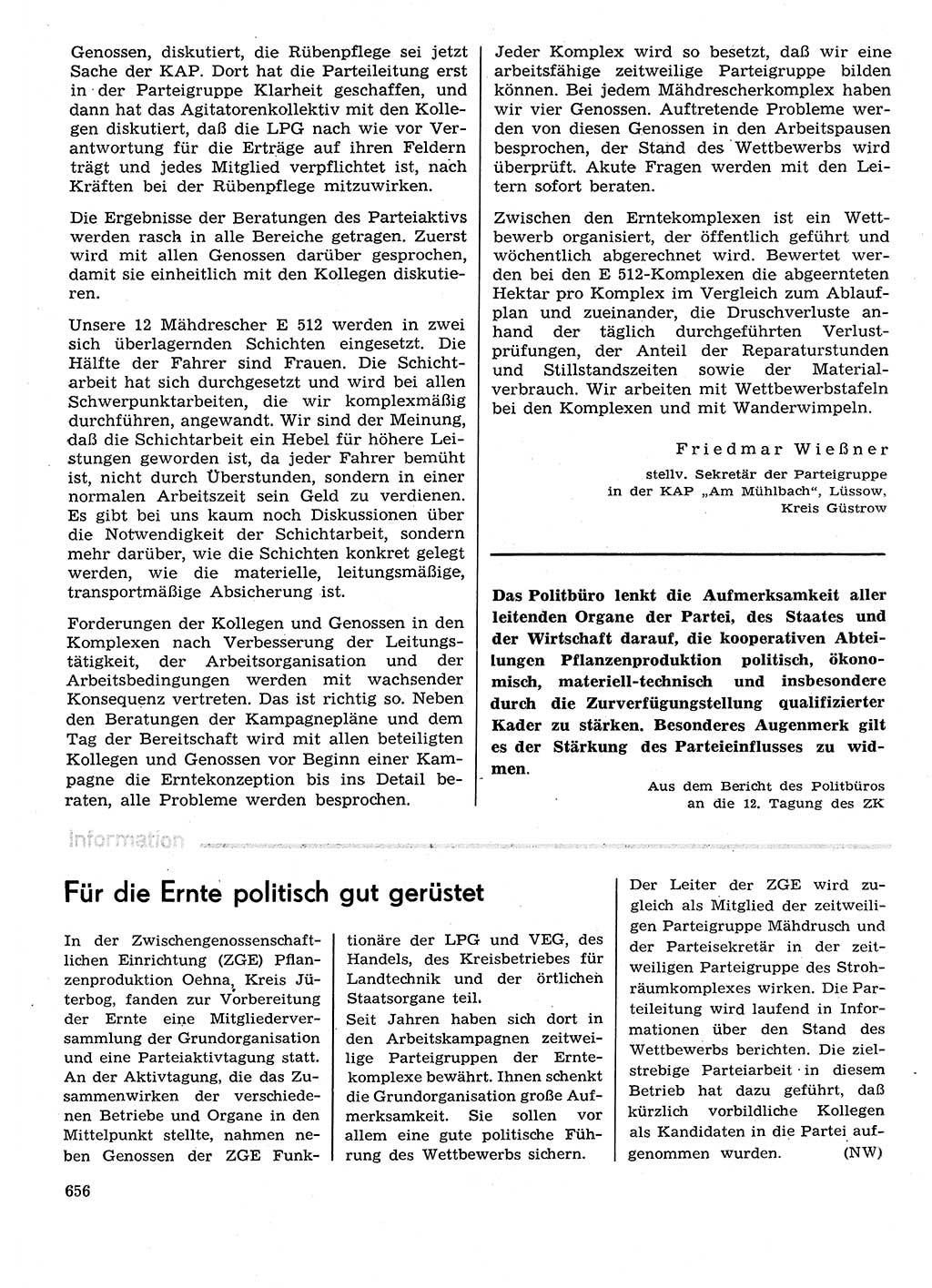 Neuer Weg (NW), Organ des Zentralkomitees (ZK) der SED (Sozialistische Einheitspartei Deutschlands) für Fragen des Parteilebens, 29. Jahrgang [Deutsche Demokratische Republik (DDR)] 1974, Seite 656 (NW ZK SED DDR 1974, S. 656)
