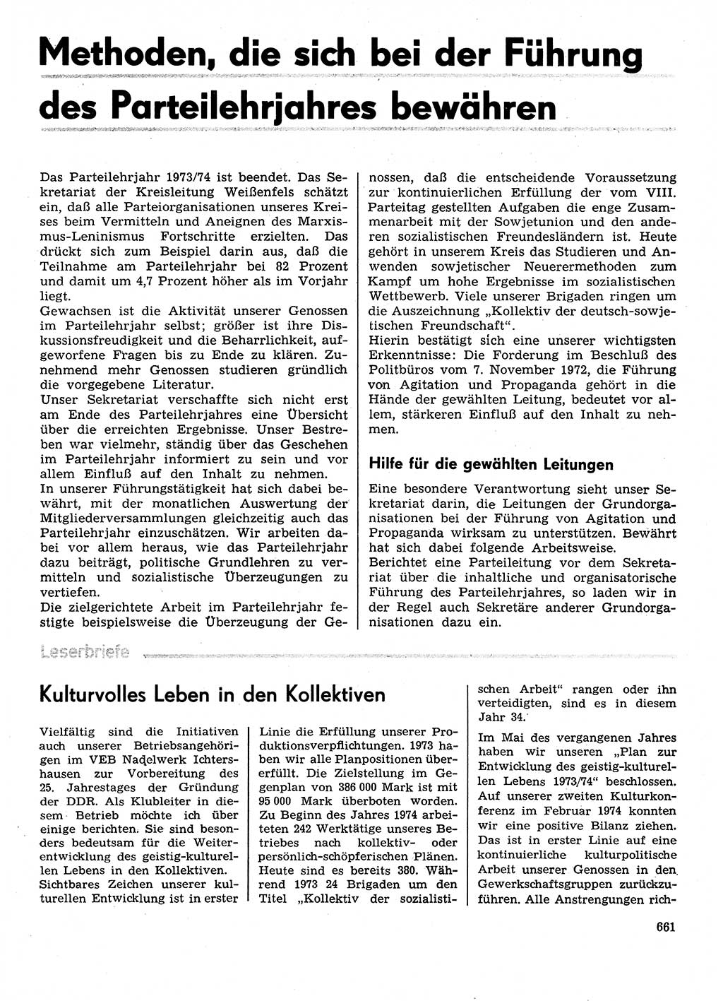 Neuer Weg (NW), Organ des Zentralkomitees (ZK) der SED (Sozialistische Einheitspartei Deutschlands) für Fragen des Parteilebens, 29. Jahrgang [Deutsche Demokratische Republik (DDR)] 1974, Seite 661 (NW ZK SED DDR 1974, S. 661)
