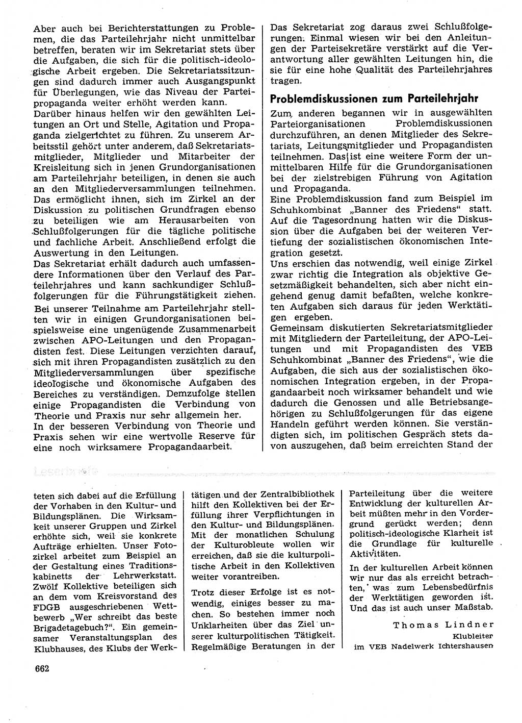 Neuer Weg (NW), Organ des Zentralkomitees (ZK) der SED (Sozialistische Einheitspartei Deutschlands) für Fragen des Parteilebens, 29. Jahrgang [Deutsche Demokratische Republik (DDR)] 1974, Seite 662 (NW ZK SED DDR 1974, S. 662)