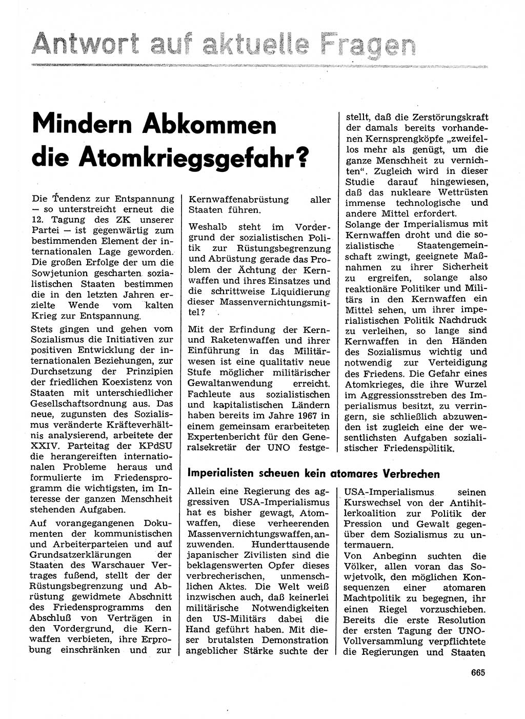 Neuer Weg (NW), Organ des Zentralkomitees (ZK) der SED (Sozialistische Einheitspartei Deutschlands) für Fragen des Parteilebens, 29. Jahrgang [Deutsche Demokratische Republik (DDR)] 1974, Seite 665 (NW ZK SED DDR 1974, S. 665)