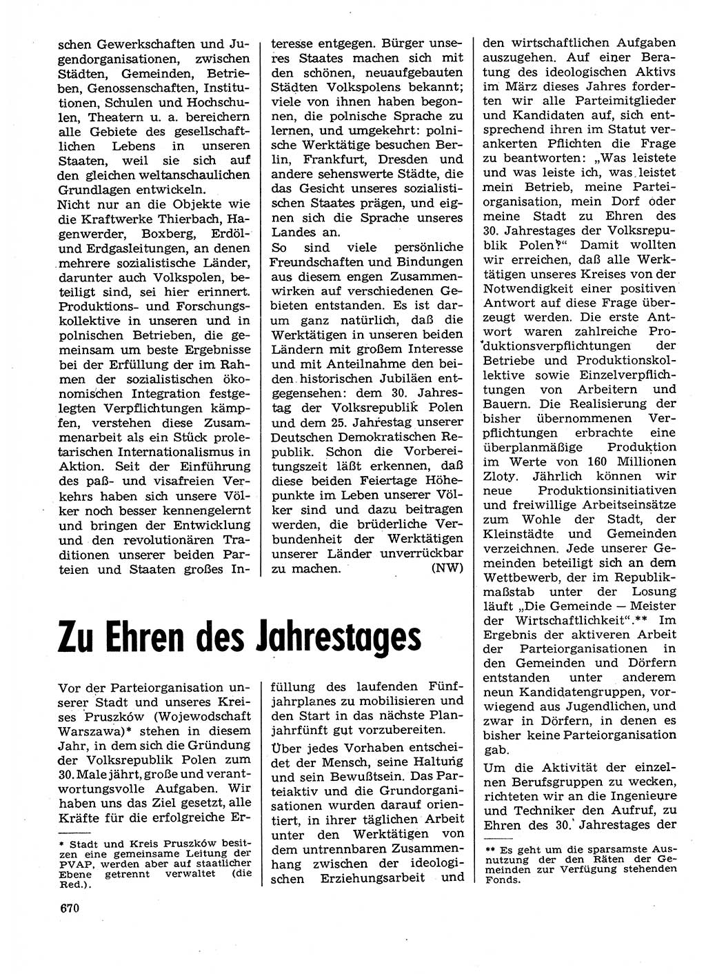 Neuer Weg (NW), Organ des Zentralkomitees (ZK) der SED (Sozialistische Einheitspartei Deutschlands) für Fragen des Parteilebens, 29. Jahrgang [Deutsche Demokratische Republik (DDR)] 1974, Seite 670 (NW ZK SED DDR 1974, S. 670)