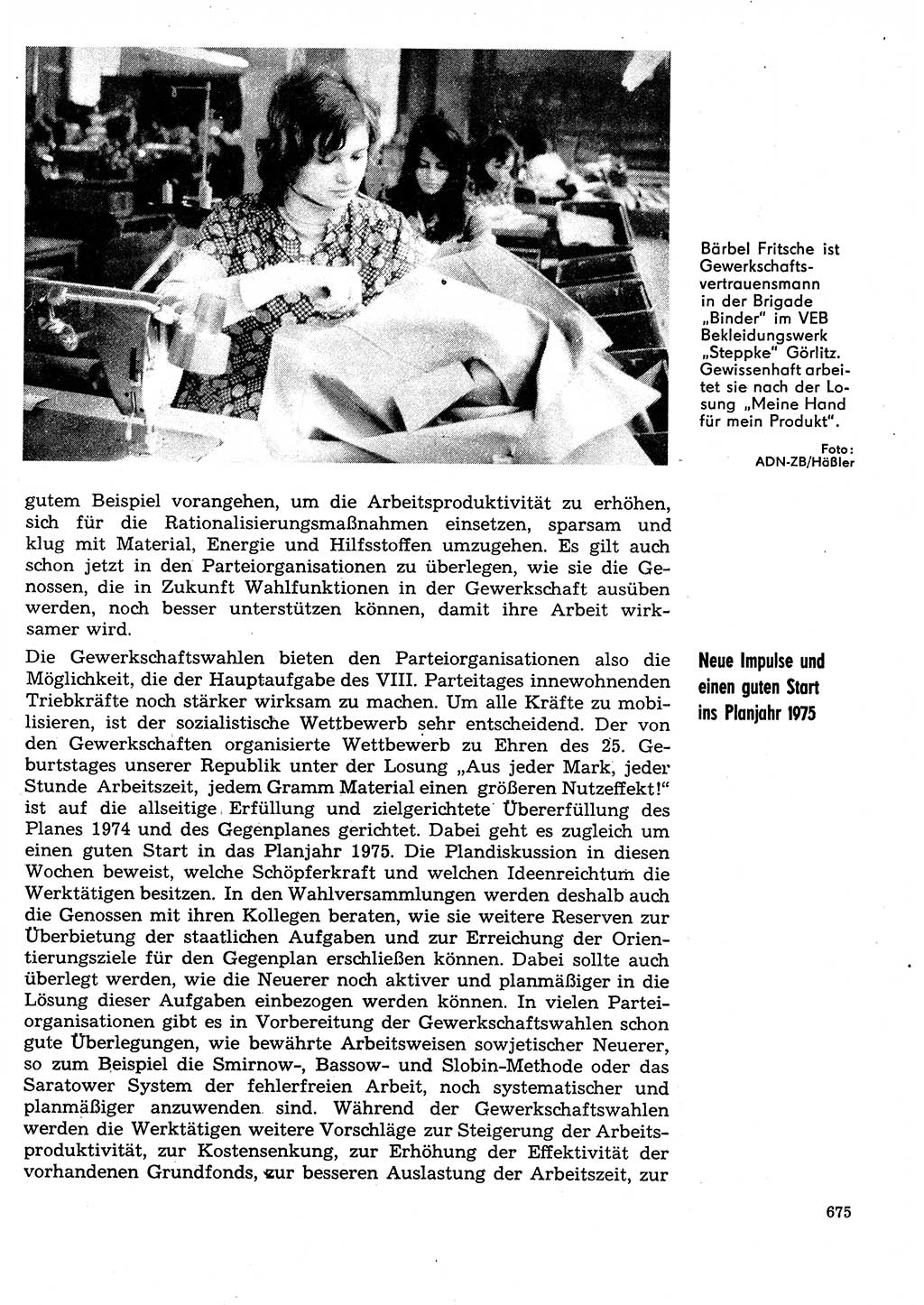 Neuer Weg (NW), Organ des Zentralkomitees (ZK) der SED (Sozialistische Einheitspartei Deutschlands) für Fragen des Parteilebens, 29. Jahrgang [Deutsche Demokratische Republik (DDR)] 1974, Seite 675 (NW ZK SED DDR 1974, S. 675)