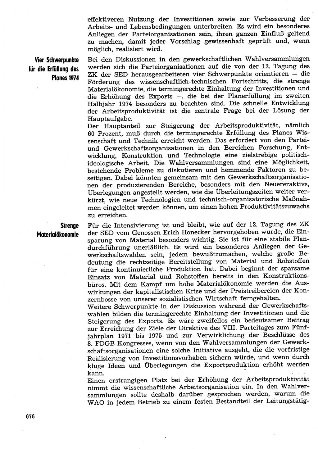 Neuer Weg (NW), Organ des Zentralkomitees (ZK) der SED (Sozialistische Einheitspartei Deutschlands) für Fragen des Parteilebens, 29. Jahrgang [Deutsche Demokratische Republik (DDR)] 1974, Seite 676 (NW ZK SED DDR 1974, S. 676)