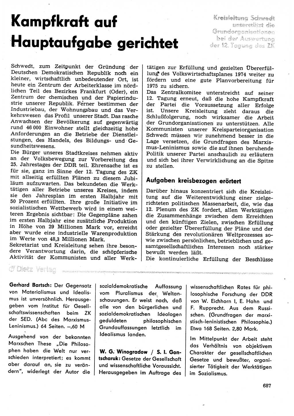 Neuer Weg (NW), Organ des Zentralkomitees (ZK) der SED (Sozialistische Einheitspartei Deutschlands) für Fragen des Parteilebens, 29. Jahrgang [Deutsche Demokratische Republik (DDR)] 1974, Seite 687 (NW ZK SED DDR 1974, S. 687)