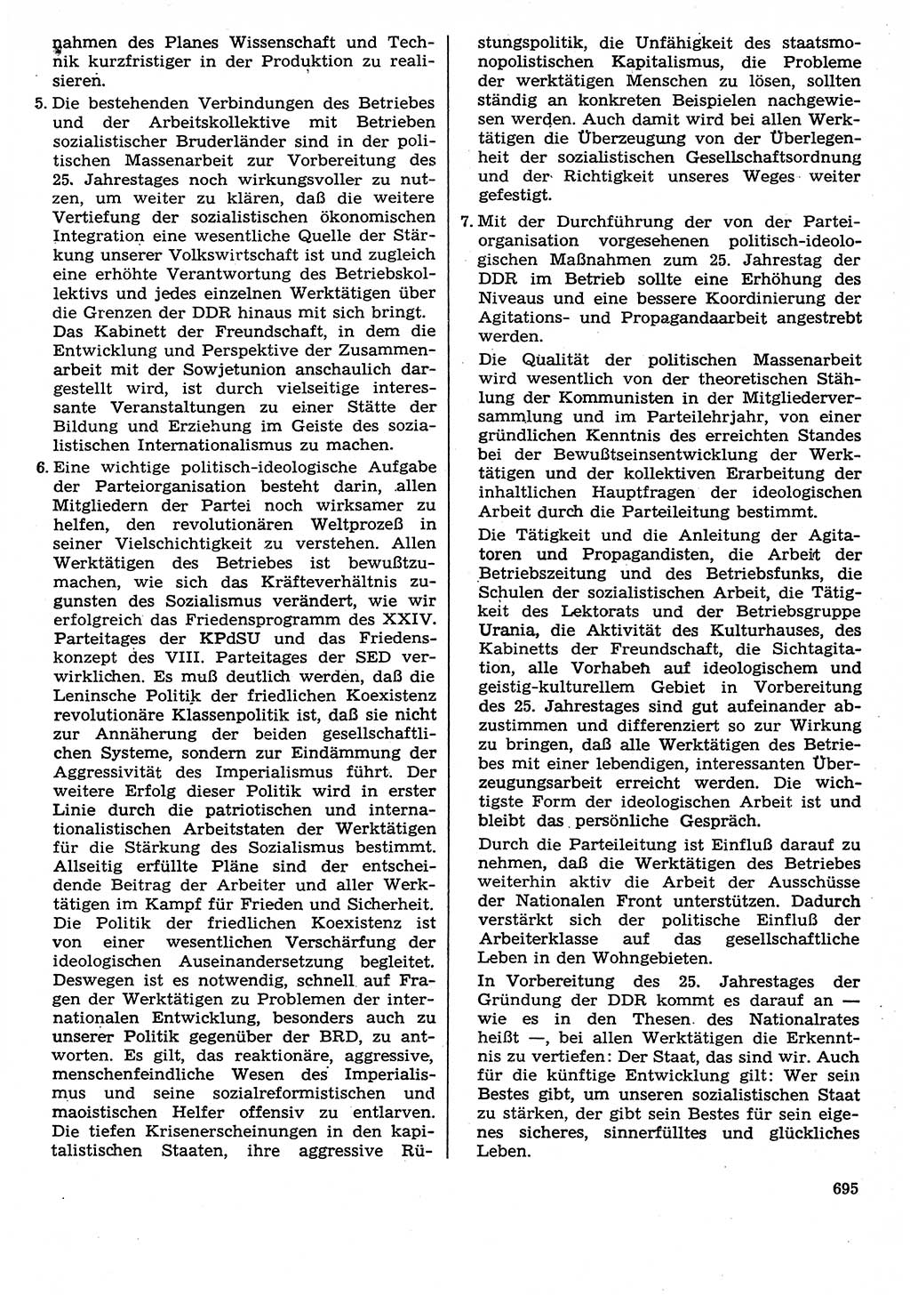 Neuer Weg (NW), Organ des Zentralkomitees (ZK) der SED (Sozialistische Einheitspartei Deutschlands) für Fragen des Parteilebens, 29. Jahrgang [Deutsche Demokratische Republik (DDR)] 1974, Seite 695 (NW ZK SED DDR 1974, S. 695)