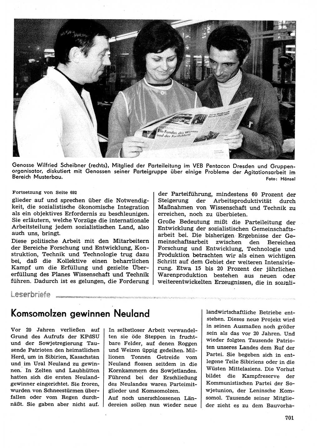 Neuer Weg (NW), Organ des Zentralkomitees (ZK) der SED (Sozialistische Einheitspartei Deutschlands) für Fragen des Parteilebens, 29. Jahrgang [Deutsche Demokratische Republik (DDR)] 1974, Seite 701 (NW ZK SED DDR 1974, S. 701)