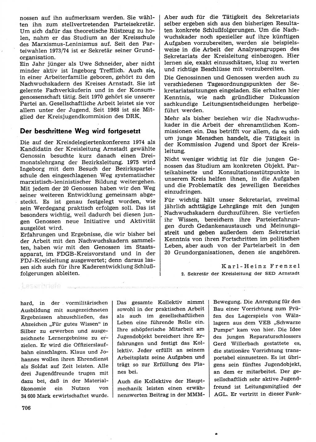Neuer Weg (NW), Organ des Zentralkomitees (ZK) der SED (Sozialistische Einheitspartei Deutschlands) für Fragen des Parteilebens, 29. Jahrgang [Deutsche Demokratische Republik (DDR)] 1974, Seite 706 (NW ZK SED DDR 1974, S. 706)