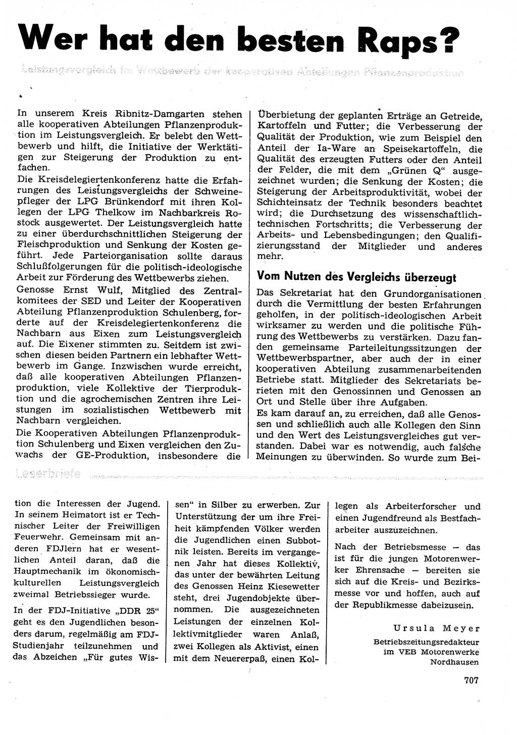 Neuer Weg (NW), Organ des Zentralkomitees (ZK) der SED (Sozialistische Einheitspartei Deutschlands) für Fragen des Parteilebens, 29. Jahrgang [Deutsche Demokratische Republik (DDR)] 1974, Seite 707 (NW ZK SED DDR 1974, S. 707)