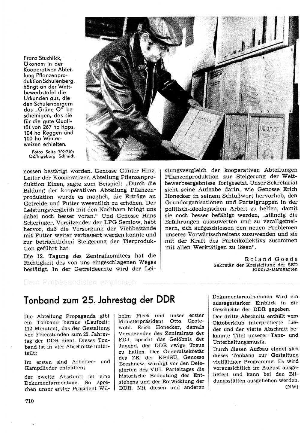 Neuer Weg (NW), Organ des Zentralkomitees (ZK) der SED (Sozialistische Einheitspartei Deutschlands) für Fragen des Parteilebens, 29. Jahrgang [Deutsche Demokratische Republik (DDR)] 1974, Seite 710 (NW ZK SED DDR 1974, S. 710)