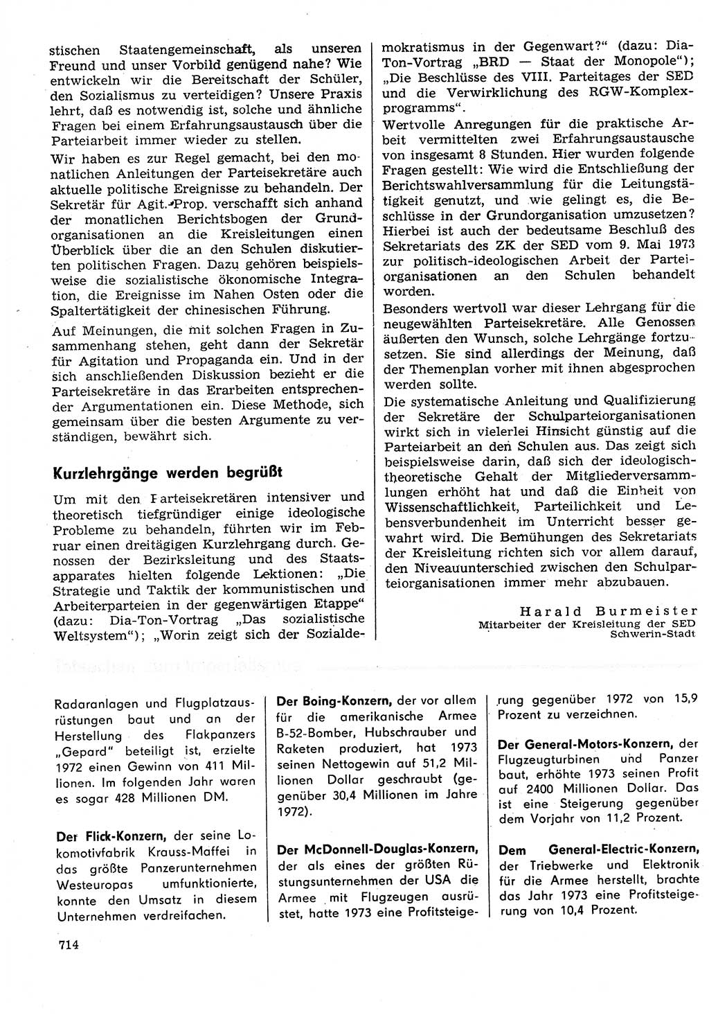 Neuer Weg (NW), Organ des Zentralkomitees (ZK) der SED (Sozialistische Einheitspartei Deutschlands) für Fragen des Parteilebens, 29. Jahrgang [Deutsche Demokratische Republik (DDR)] 1974, Seite 714 (NW ZK SED DDR 1974, S. 714)