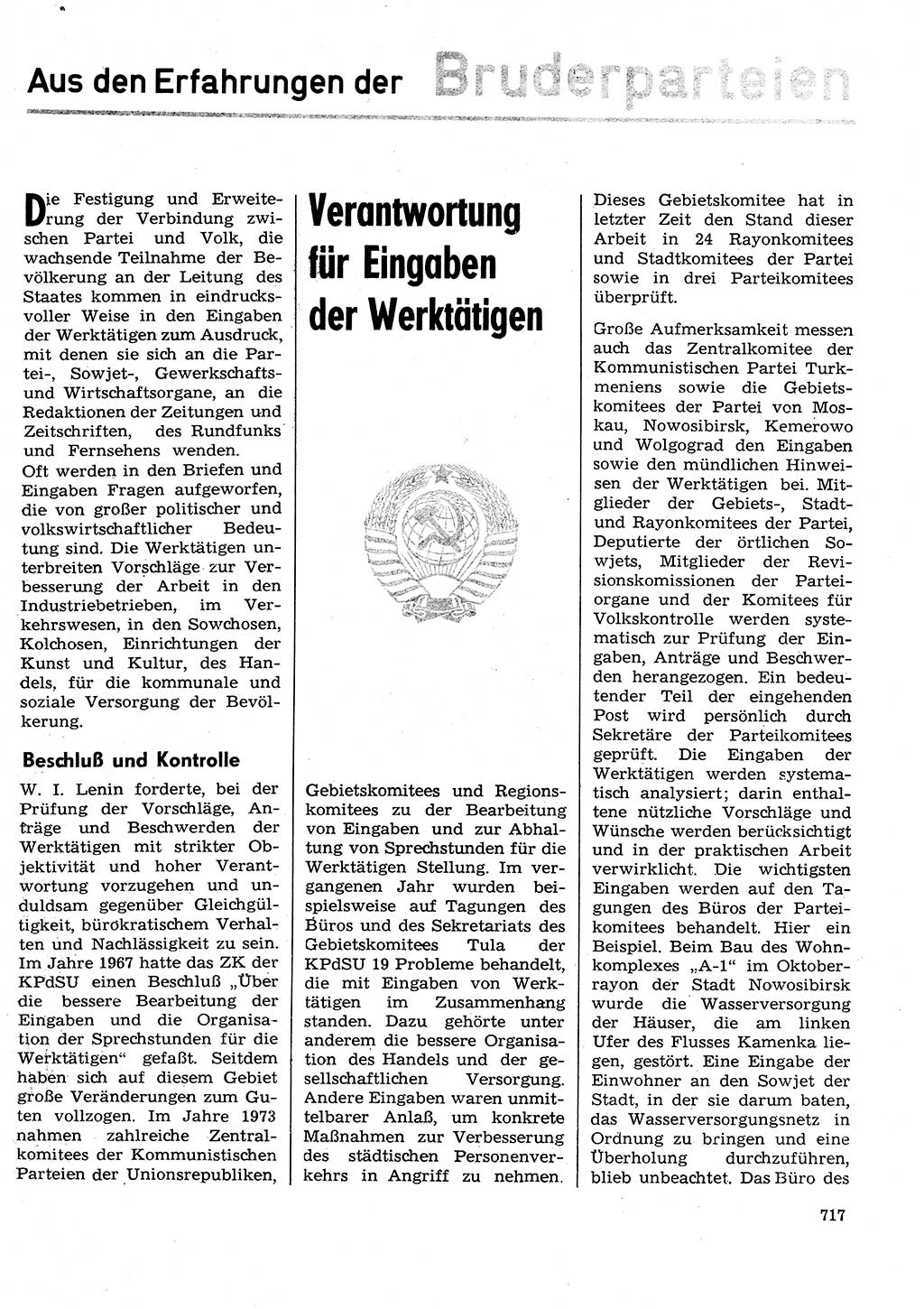 Neuer Weg (NW), Organ des Zentralkomitees (ZK) der SED (Sozialistische Einheitspartei Deutschlands) für Fragen des Parteilebens, 29. Jahrgang [Deutsche Demokratische Republik (DDR)] 1974, Seite 717 (NW ZK SED DDR 1974, S. 717)