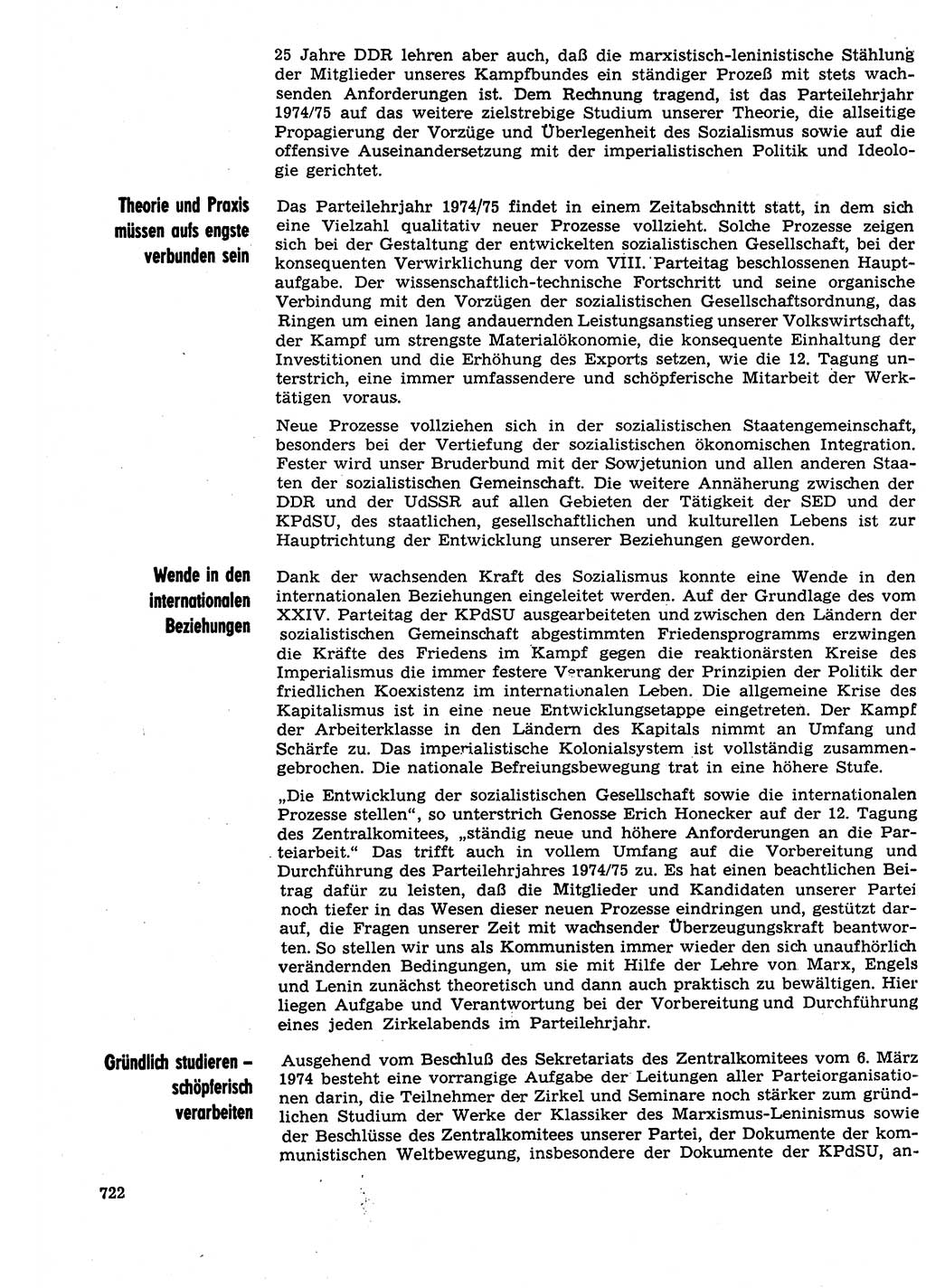 Neuer Weg (NW), Organ des Zentralkomitees (ZK) der SED (Sozialistische Einheitspartei Deutschlands) für Fragen des Parteilebens, 29. Jahrgang [Deutsche Demokratische Republik (DDR)] 1974, Seite 722 (NW ZK SED DDR 1974, S. 722)