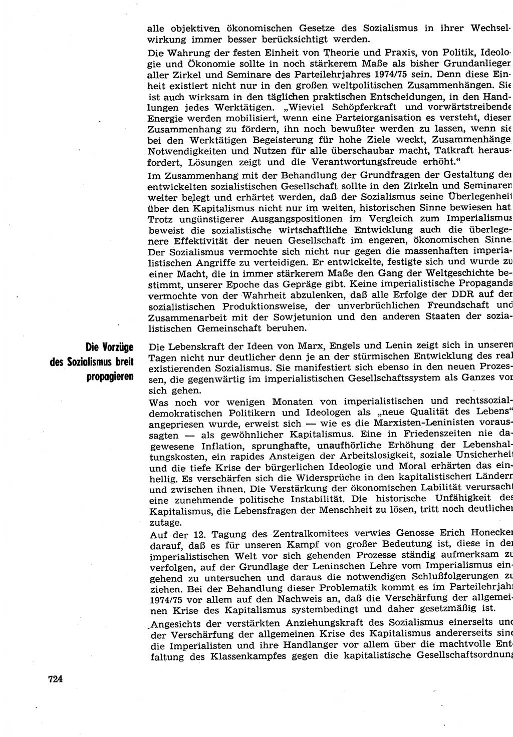 Neuer Weg (NW), Organ des Zentralkomitees (ZK) der SED (Sozialistische Einheitspartei Deutschlands) für Fragen des Parteilebens, 29. Jahrgang [Deutsche Demokratische Republik (DDR)] 1974, Seite 724 (NW ZK SED DDR 1974, S. 724)