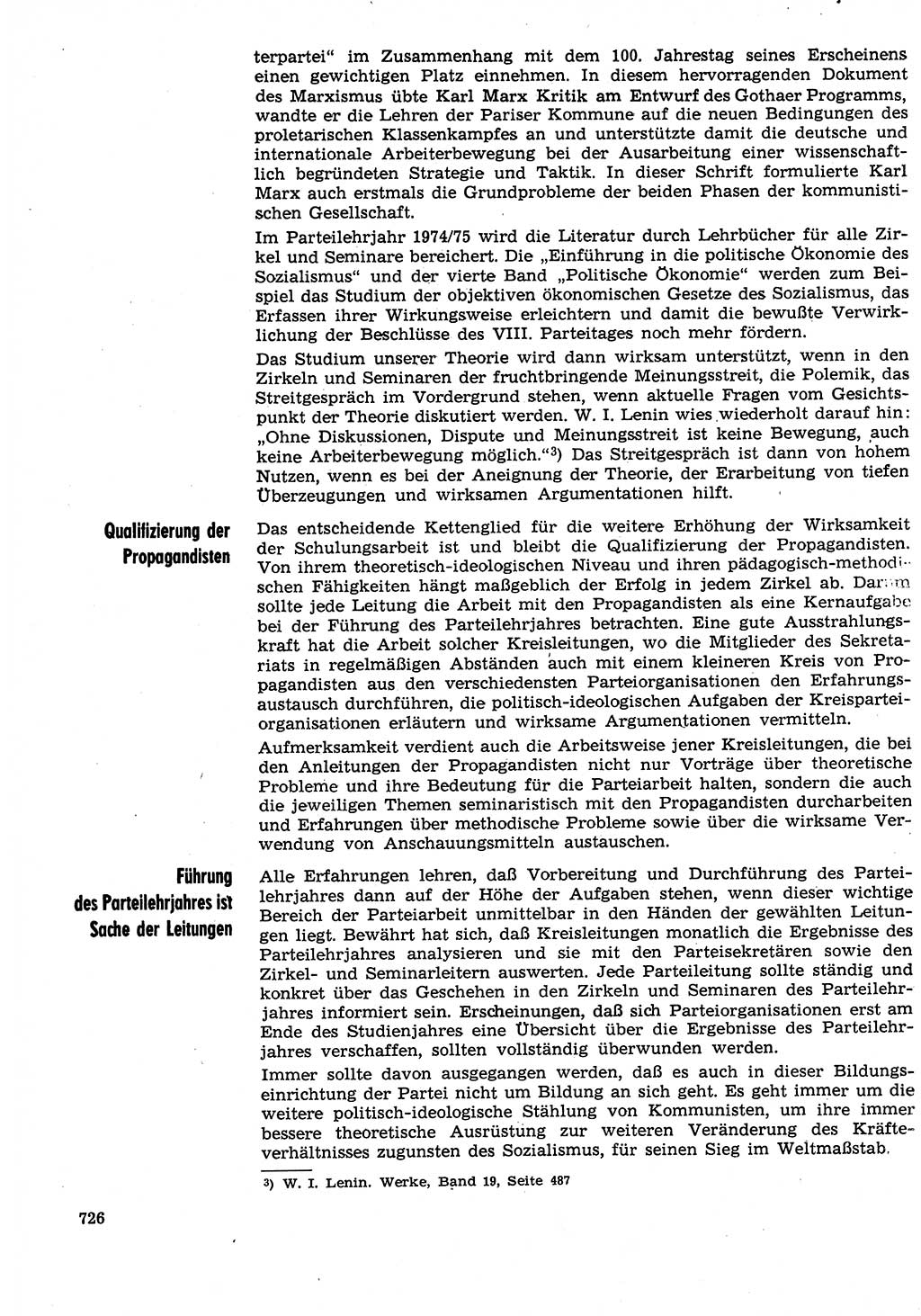 Neuer Weg (NW), Organ des Zentralkomitees (ZK) der SED (Sozialistische Einheitspartei Deutschlands) für Fragen des Parteilebens, 29. Jahrgang [Deutsche Demokratische Republik (DDR)] 1974, Seite 726 (NW ZK SED DDR 1974, S. 726)