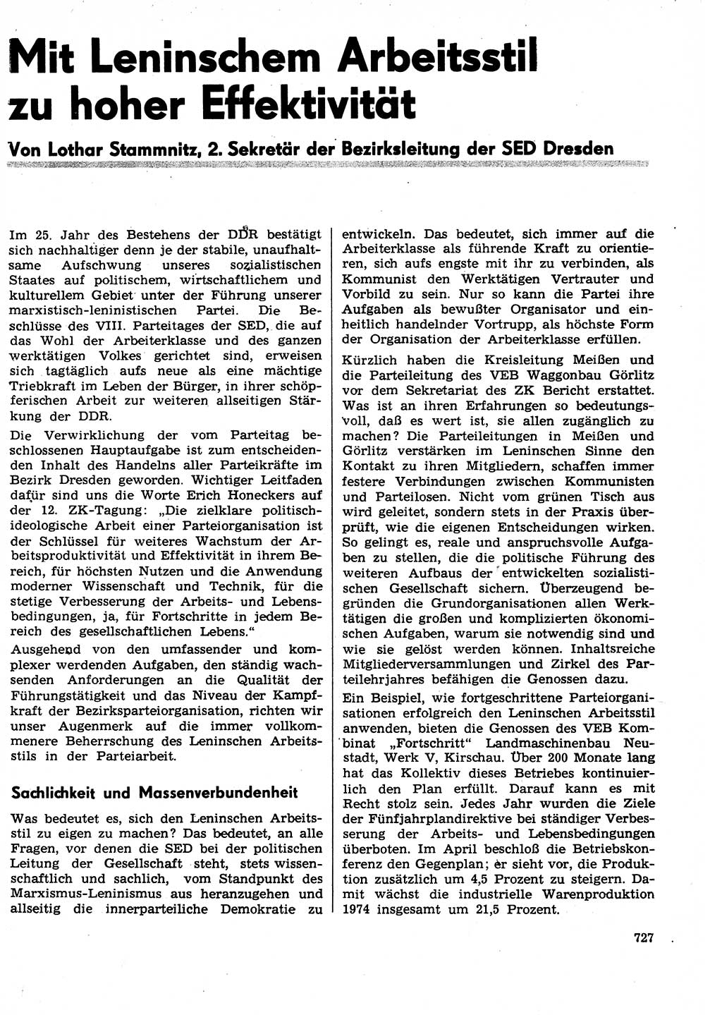 Neuer Weg (NW), Organ des Zentralkomitees (ZK) der SED (Sozialistische Einheitspartei Deutschlands) für Fragen des Parteilebens, 29. Jahrgang [Deutsche Demokratische Republik (DDR)] 1974, Seite 727 (NW ZK SED DDR 1974, S. 727)
