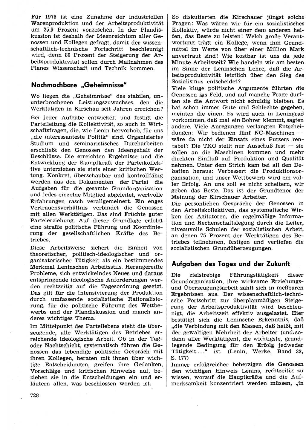 Neuer Weg (NW), Organ des Zentralkomitees (ZK) der SED (Sozialistische Einheitspartei Deutschlands) für Fragen des Parteilebens, 29. Jahrgang [Deutsche Demokratische Republik (DDR)] 1974, Seite 728 (NW ZK SED DDR 1974, S. 728)