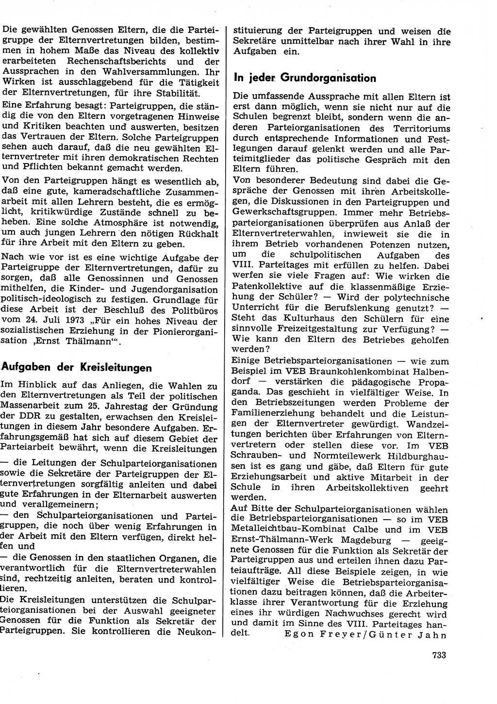 Neuer Weg (NW), Organ des Zentralkomitees (ZK) der SED (Sozialistische Einheitspartei Deutschlands) für Fragen des Parteilebens, 29. Jahrgang [Deutsche Demokratische Republik (DDR)] 1974, Seite 733 (NW ZK SED DDR 1974, S. 733)