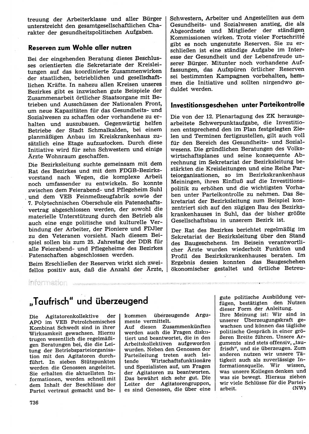 Neuer Weg (NW), Organ des Zentralkomitees (ZK) der SED (Sozialistische Einheitspartei Deutschlands) für Fragen des Parteilebens, 29. Jahrgang [Deutsche Demokratische Republik (DDR)] 1974, Seite 736 (NW ZK SED DDR 1974, S. 736)