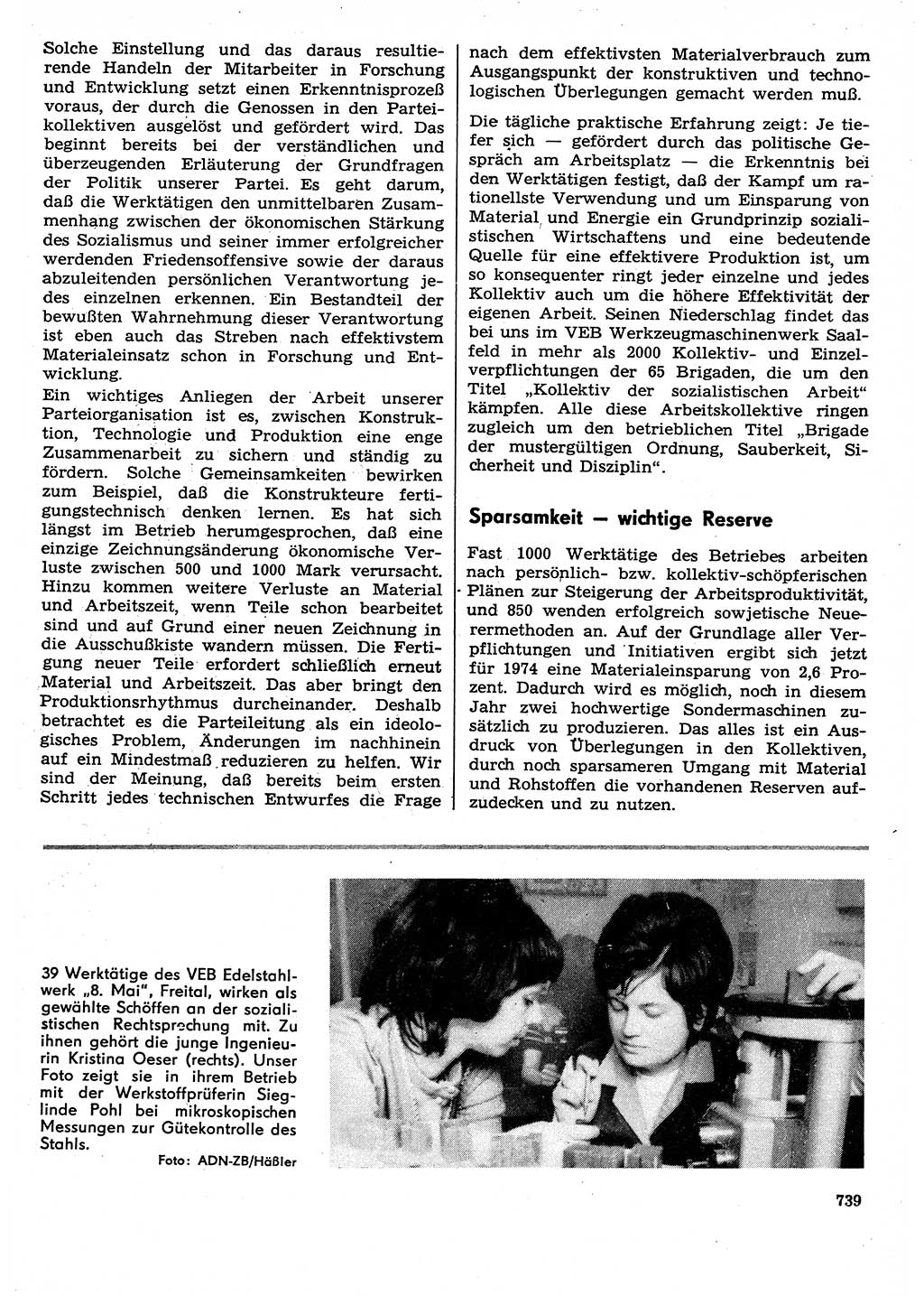 Neuer Weg (NW), Organ des Zentralkomitees (ZK) der SED (Sozialistische Einheitspartei Deutschlands) für Fragen des Parteilebens, 29. Jahrgang [Deutsche Demokratische Republik (DDR)] 1974, Seite 739 (NW ZK SED DDR 1974, S. 739)