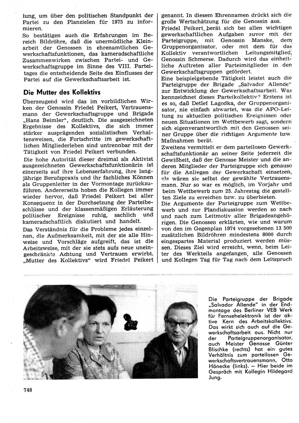Neuer Weg (NW), Organ des Zentralkomitees (ZK) der SED (Sozialistische Einheitspartei Deutschlands) für Fragen des Parteilebens, 29. Jahrgang [Deutsche Demokratische Republik (DDR)] 1974, Seite 748 (NW ZK SED DDR 1974, S. 748)
