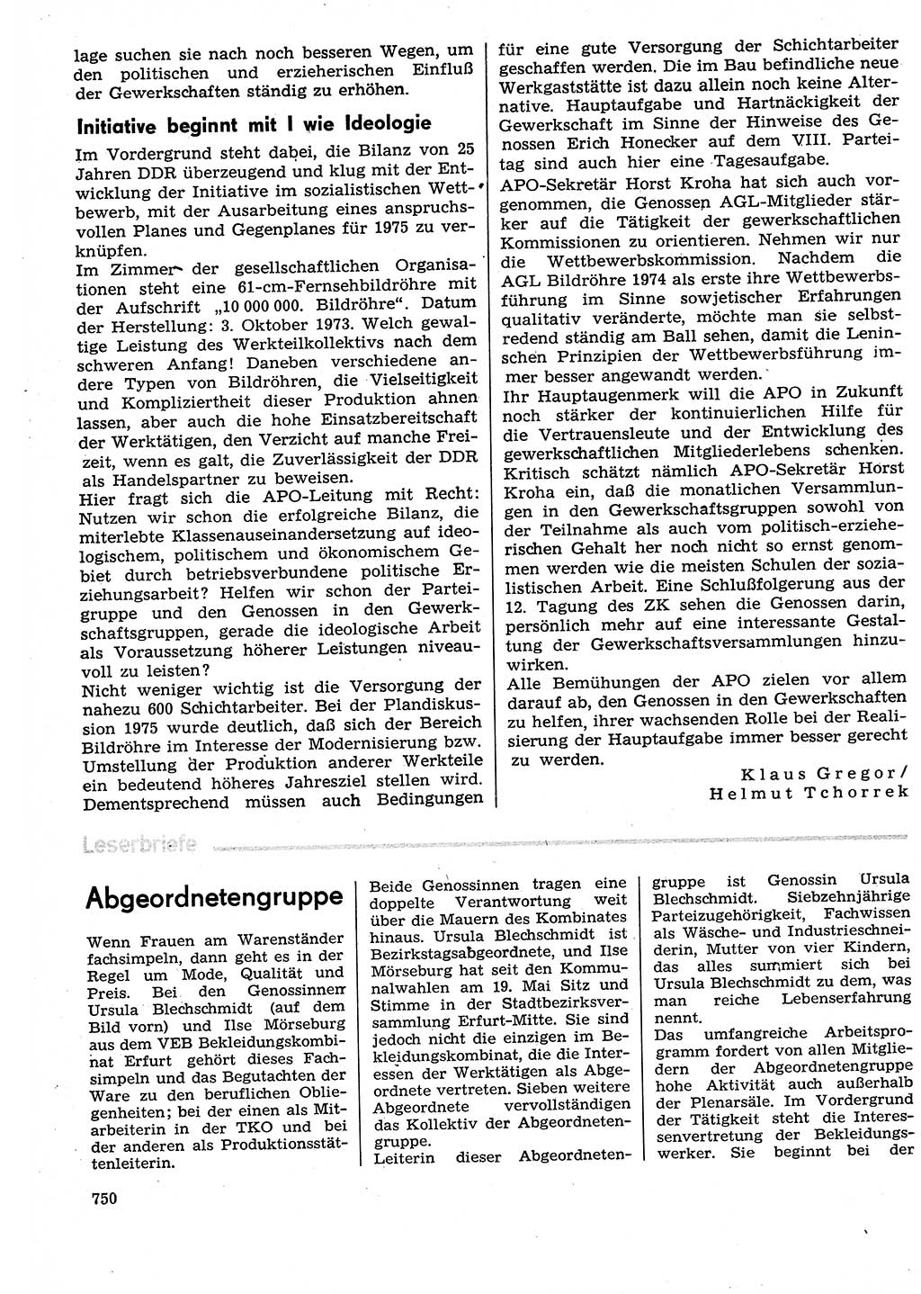 Neuer Weg (NW), Organ des Zentralkomitees (ZK) der SED (Sozialistische Einheitspartei Deutschlands) für Fragen des Parteilebens, 29. Jahrgang [Deutsche Demokratische Republik (DDR)] 1974, Seite 750 (NW ZK SED DDR 1974, S. 750)