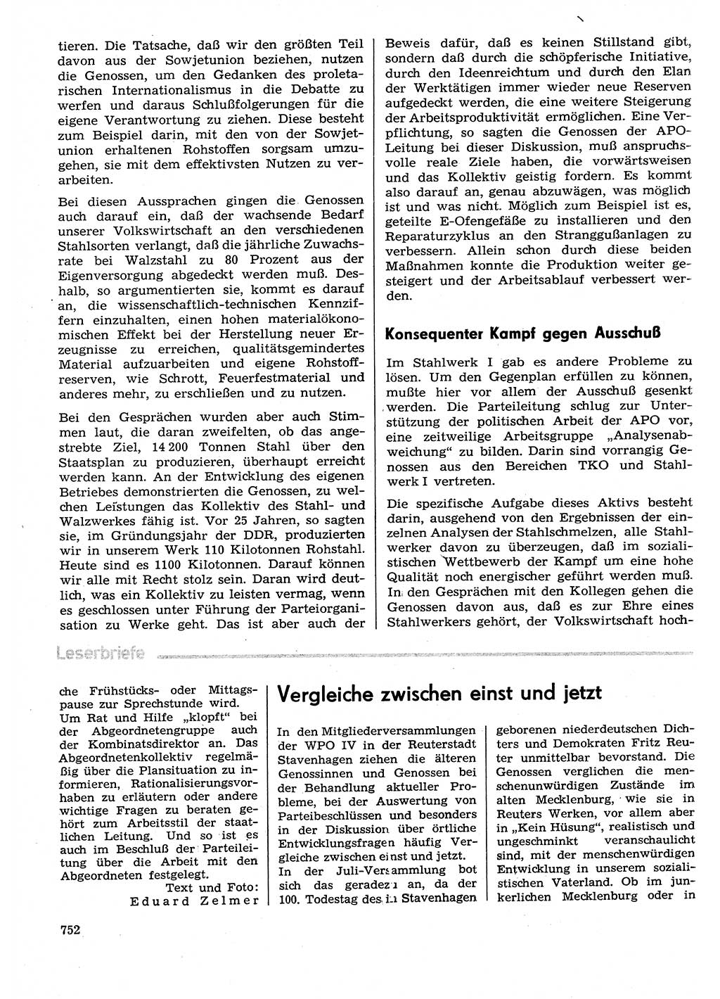 Neuer Weg (NW), Organ des Zentralkomitees (ZK) der SED (Sozialistische Einheitspartei Deutschlands) für Fragen des Parteilebens, 29. Jahrgang [Deutsche Demokratische Republik (DDR)] 1974, Seite 752 (NW ZK SED DDR 1974, S. 752)