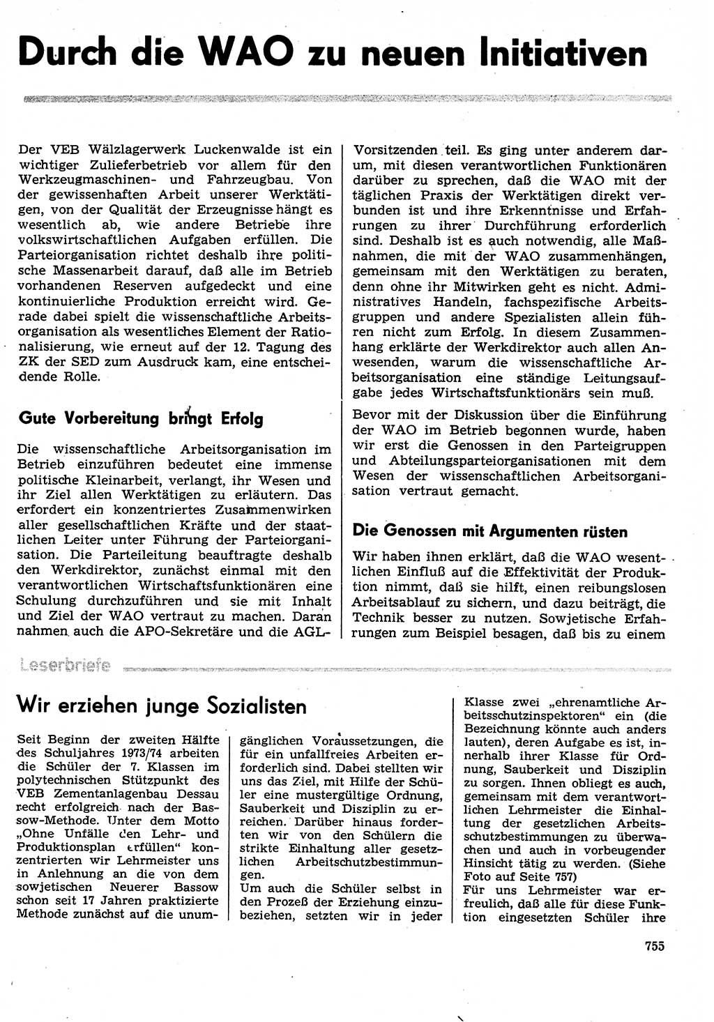 Neuer Weg (NW), Organ des Zentralkomitees (ZK) der SED (Sozialistische Einheitspartei Deutschlands) für Fragen des Parteilebens, 29. Jahrgang [Deutsche Demokratische Republik (DDR)] 1974, Seite 755 (NW ZK SED DDR 1974, S. 755)