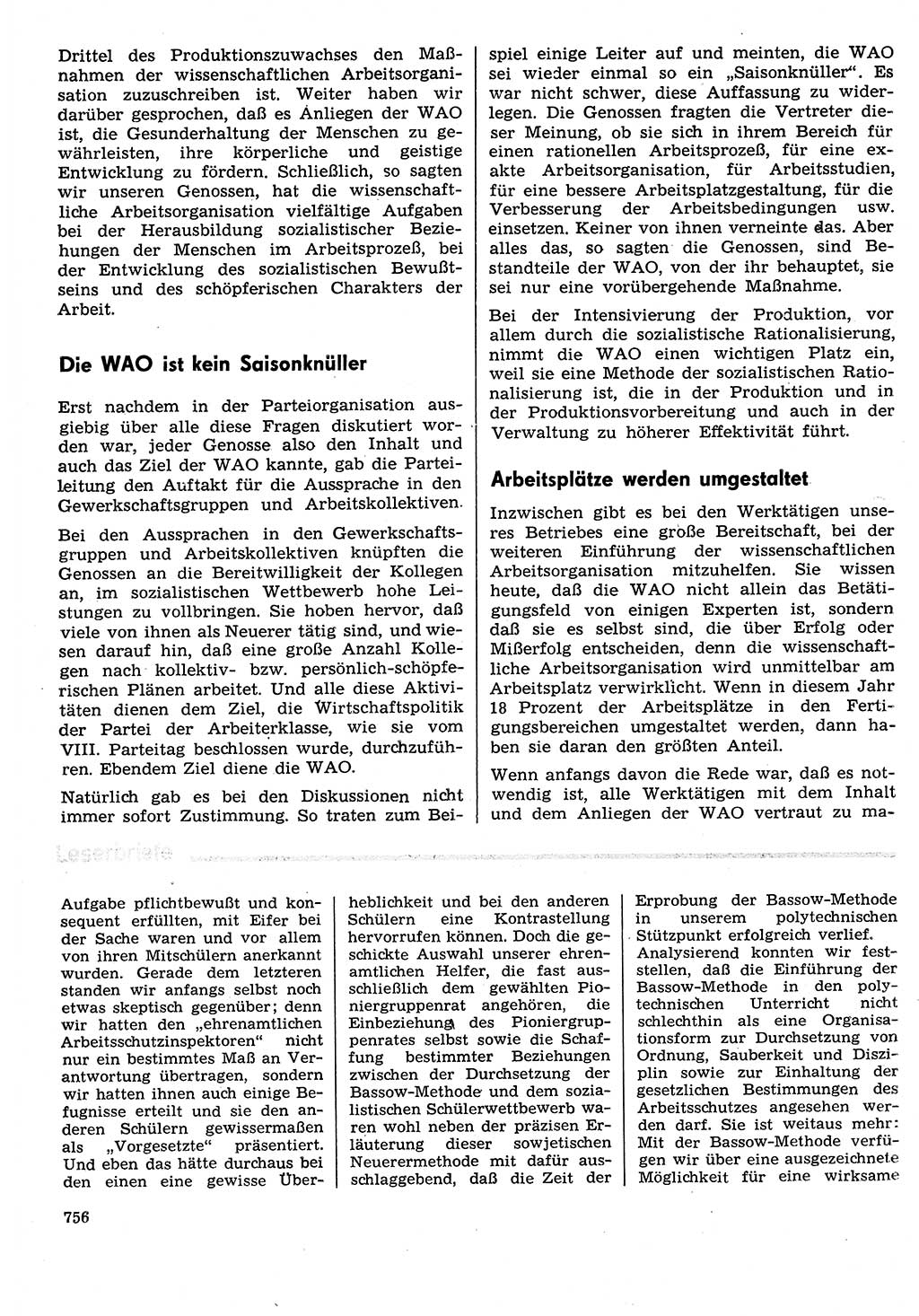 Neuer Weg (NW), Organ des Zentralkomitees (ZK) der SED (Sozialistische Einheitspartei Deutschlands) für Fragen des Parteilebens, 29. Jahrgang [Deutsche Demokratische Republik (DDR)] 1974, Seite 756 (NW ZK SED DDR 1974, S. 756)