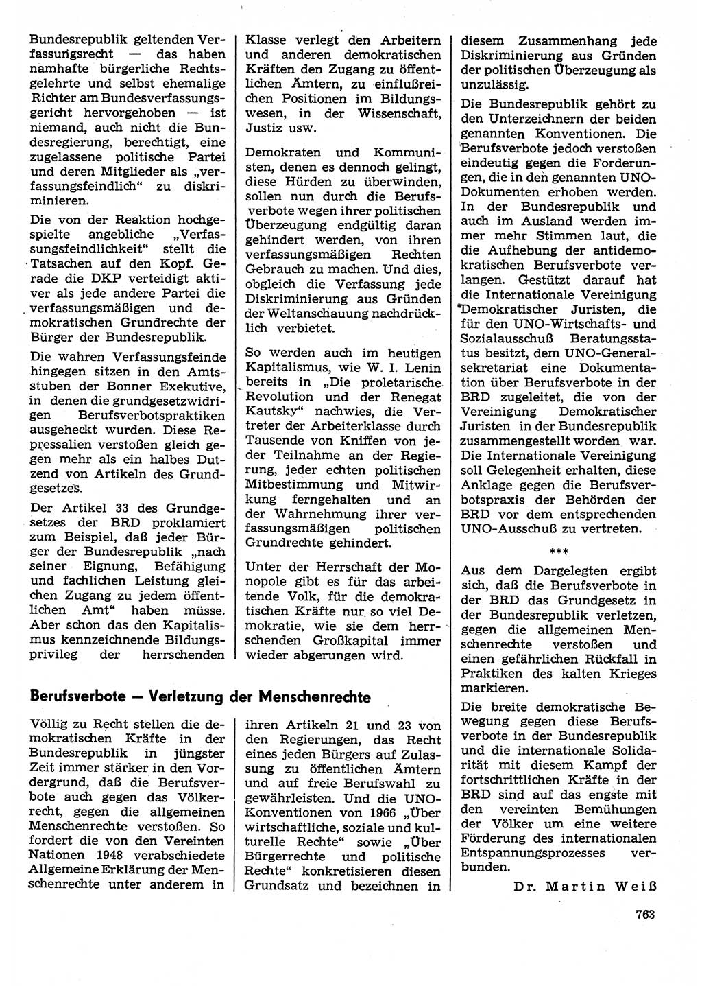 Neuer Weg (NW), Organ des Zentralkomitees (ZK) der SED (Sozialistische Einheitspartei Deutschlands) für Fragen des Parteilebens, 29. Jahrgang [Deutsche Demokratische Republik (DDR)] 1974, Seite 763 (NW ZK SED DDR 1974, S. 763)