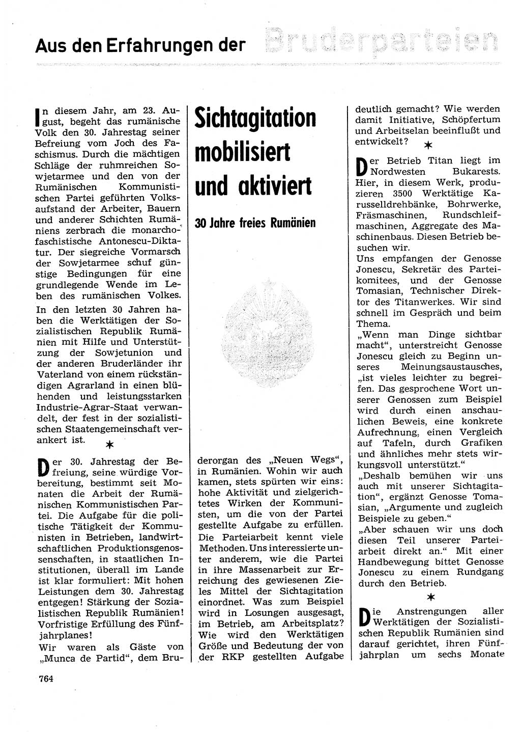 Neuer Weg (NW), Organ des Zentralkomitees (ZK) der SED (Sozialistische Einheitspartei Deutschlands) für Fragen des Parteilebens, 29. Jahrgang [Deutsche Demokratische Republik (DDR)] 1974, Seite 764 (NW ZK SED DDR 1974, S. 764)