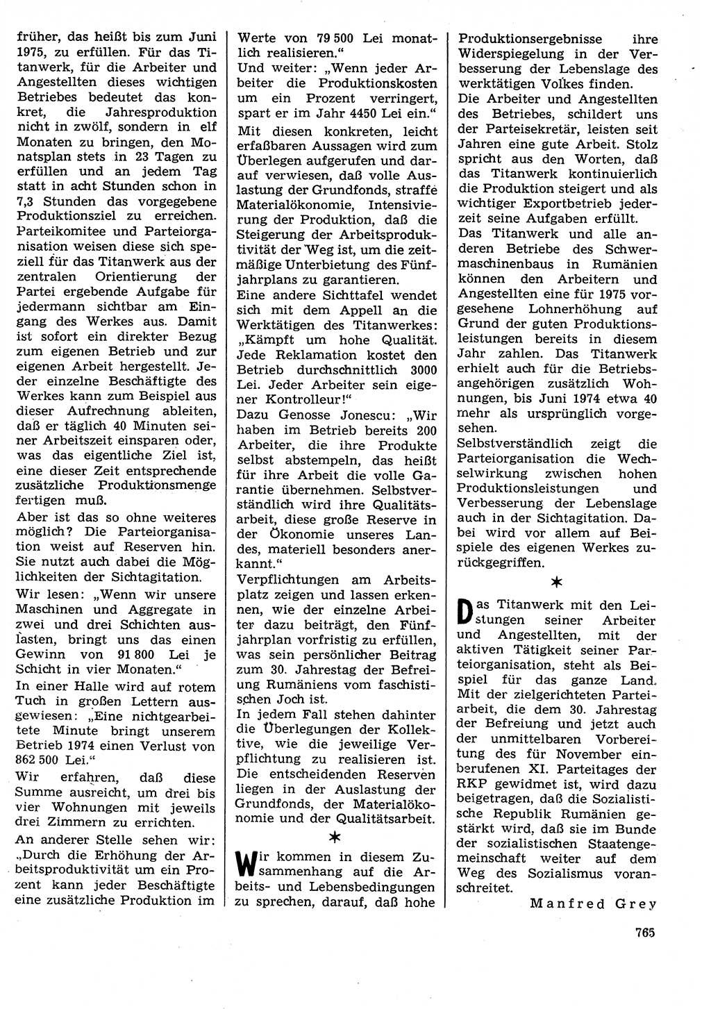 Neuer Weg (NW), Organ des Zentralkomitees (ZK) der SED (Sozialistische Einheitspartei Deutschlands) für Fragen des Parteilebens, 29. Jahrgang [Deutsche Demokratische Republik (DDR)] 1974, Seite 765 (NW ZK SED DDR 1974, S. 765)