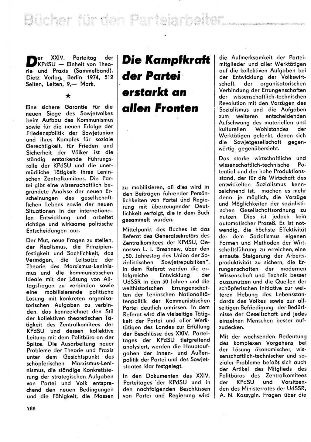Neuer Weg (NW), Organ des Zentralkomitees (ZK) der SED (Sozialistische Einheitspartei Deutschlands) für Fragen des Parteilebens, 29. Jahrgang [Deutsche Demokratische Republik (DDR)] 1974, Seite 766 (NW ZK SED DDR 1974, S. 766)