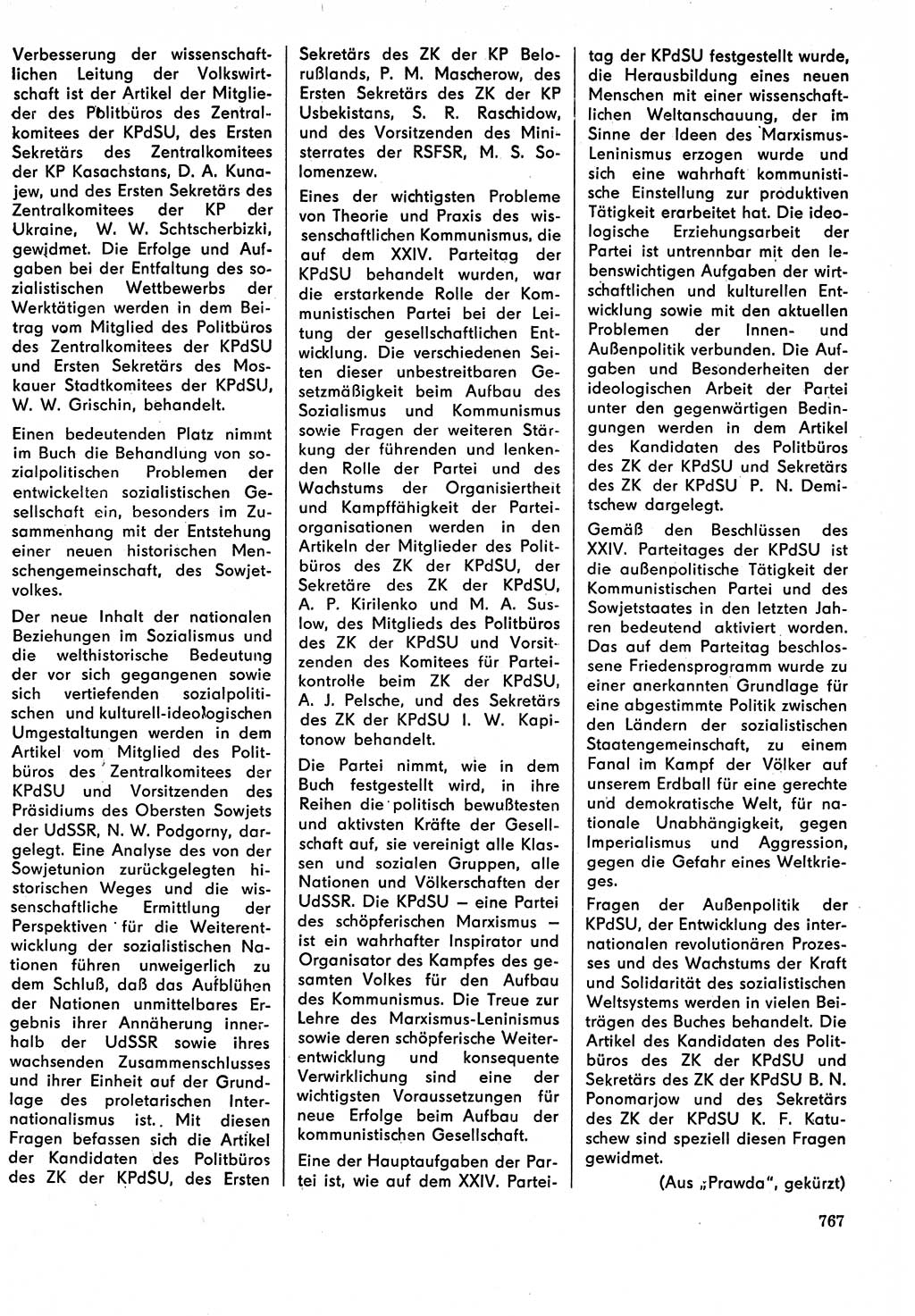 Neuer Weg (NW), Organ des Zentralkomitees (ZK) der SED (Sozialistische Einheitspartei Deutschlands) für Fragen des Parteilebens, 29. Jahrgang [Deutsche Demokratische Republik (DDR)] 1974, Seite 767 (NW ZK SED DDR 1974, S. 767)