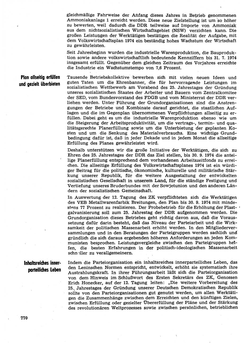 Neuer Weg (NW), Organ des Zentralkomitees (ZK) der SED (Sozialistische Einheitspartei Deutschlands) für Fragen des Parteilebens, 29. Jahrgang [Deutsche Demokratische Republik (DDR)] 1974, Seite 770 (NW ZK SED DDR 1974, S. 770)