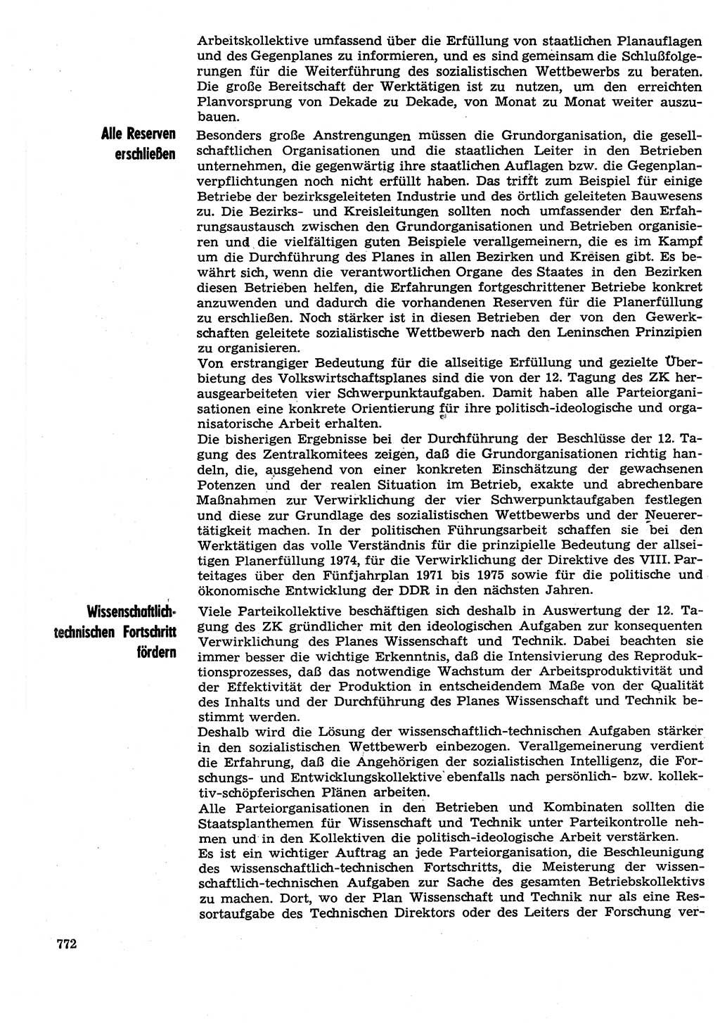 Neuer Weg (NW), Organ des Zentralkomitees (ZK) der SED (Sozialistische Einheitspartei Deutschlands) für Fragen des Parteilebens, 29. Jahrgang [Deutsche Demokratische Republik (DDR)] 1974, Seite 772 (NW ZK SED DDR 1974, S. 772)