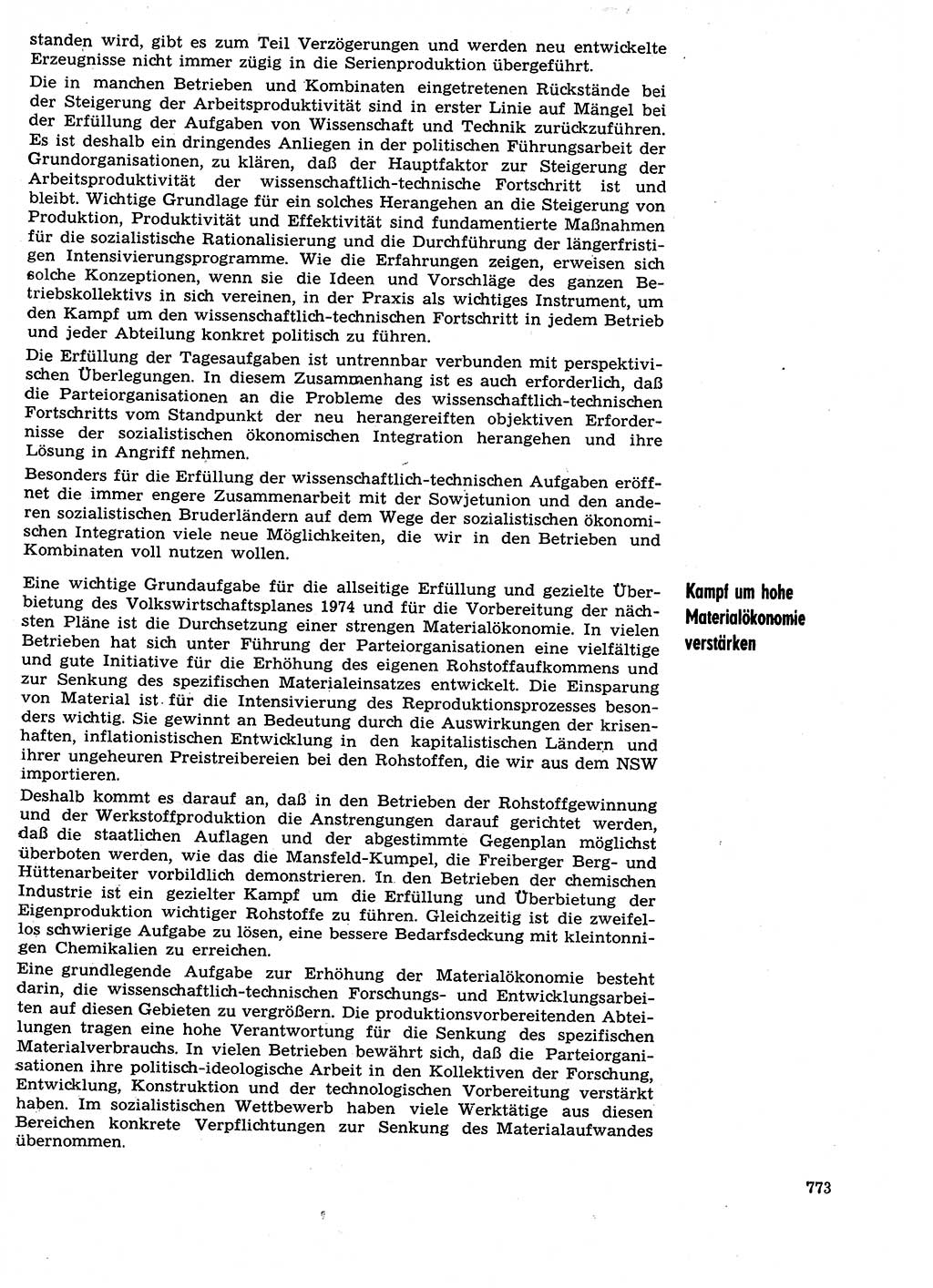 Neuer Weg (NW), Organ des Zentralkomitees (ZK) der SED (Sozialistische Einheitspartei Deutschlands) für Fragen des Parteilebens, 29. Jahrgang [Deutsche Demokratische Republik (DDR)] 1974, Seite 773 (NW ZK SED DDR 1974, S. 773)