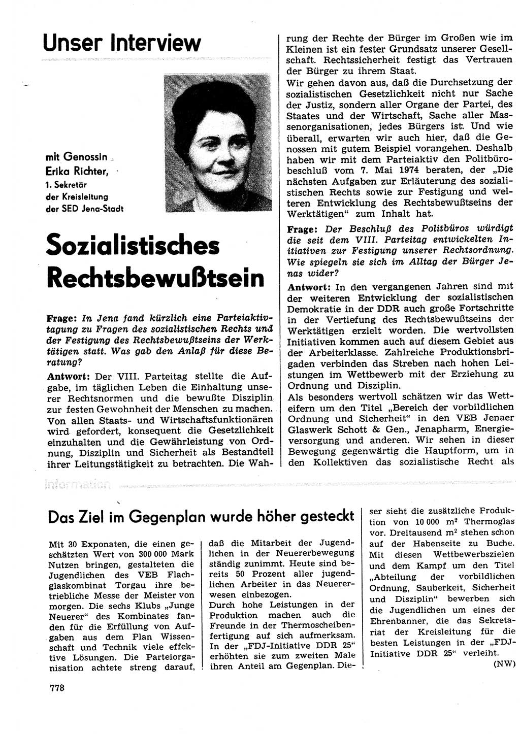 Neuer Weg (NW), Organ des Zentralkomitees (ZK) der SED (Sozialistische Einheitspartei Deutschlands) für Fragen des Parteilebens, 29. Jahrgang [Deutsche Demokratische Republik (DDR)] 1974, Seite 778 (NW ZK SED DDR 1974, S. 778)