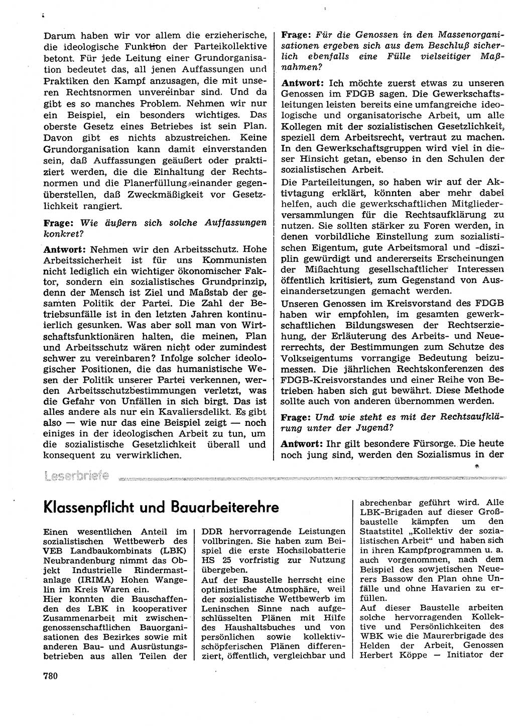 Neuer Weg (NW), Organ des Zentralkomitees (ZK) der SED (Sozialistische Einheitspartei Deutschlands) für Fragen des Parteilebens, 29. Jahrgang [Deutsche Demokratische Republik (DDR)] 1974, Seite 780 (NW ZK SED DDR 1974, S. 780)