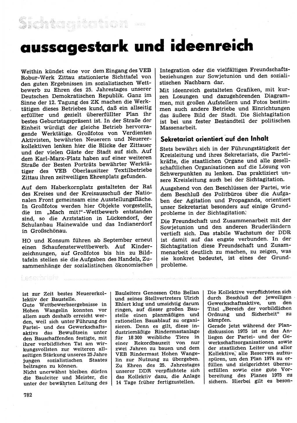 Neuer Weg (NW), Organ des Zentralkomitees (ZK) der SED (Sozialistische Einheitspartei Deutschlands) für Fragen des Parteilebens, 29. Jahrgang [Deutsche Demokratische Republik (DDR)] 1974, Seite 782 (NW ZK SED DDR 1974, S. 782)