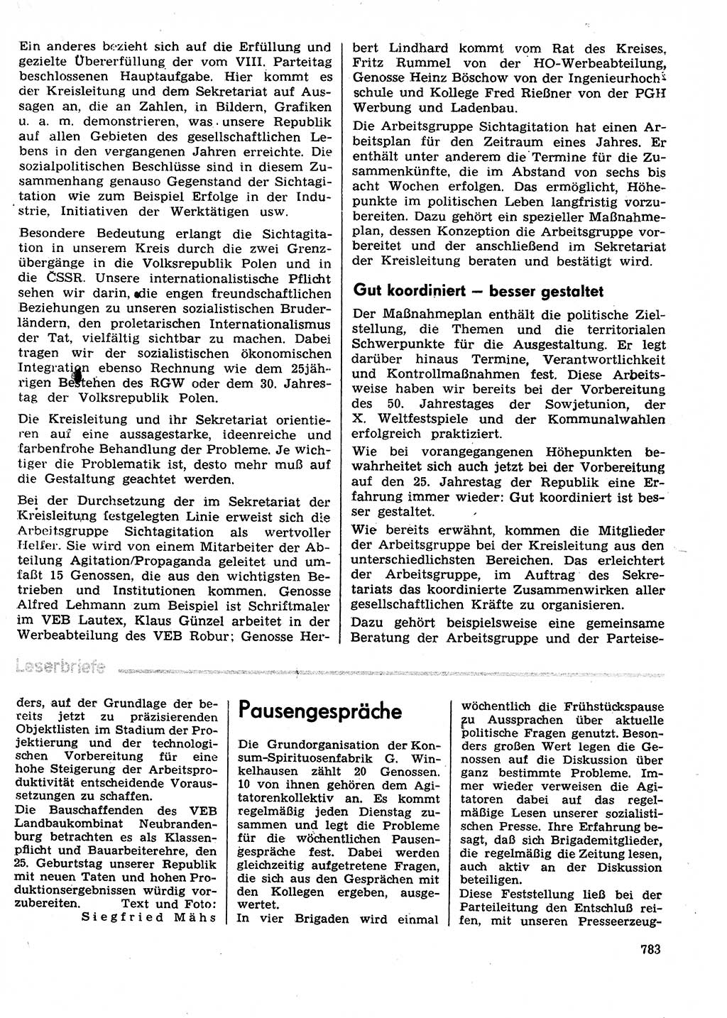 Neuer Weg (NW), Organ des Zentralkomitees (ZK) der SED (Sozialistische Einheitspartei Deutschlands) für Fragen des Parteilebens, 29. Jahrgang [Deutsche Demokratische Republik (DDR)] 1974, Seite 783 (NW ZK SED DDR 1974, S. 783)