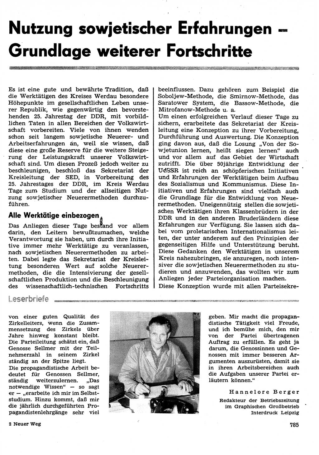 Neuer Weg (NW), Organ des Zentralkomitees (ZK) der SED (Sozialistische Einheitspartei Deutschlands) für Fragen des Parteilebens, 29. Jahrgang [Deutsche Demokratische Republik (DDR)] 1974, Seite 785 (NW ZK SED DDR 1974, S. 785)