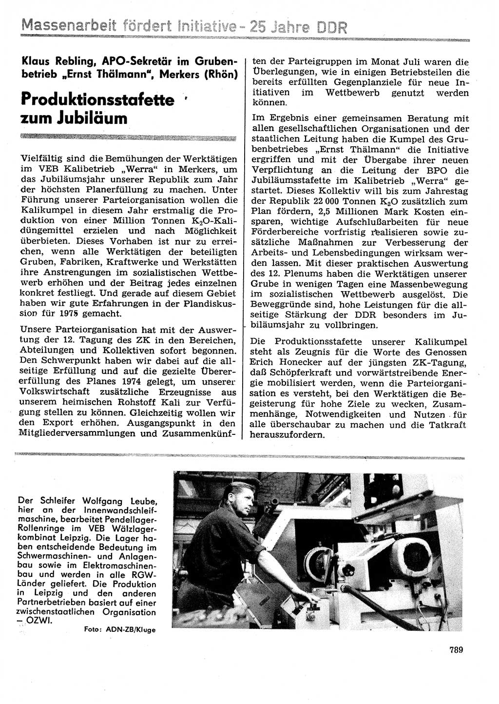 Neuer Weg (NW), Organ des Zentralkomitees (ZK) der SED (Sozialistische Einheitspartei Deutschlands) für Fragen des Parteilebens, 29. Jahrgang [Deutsche Demokratische Republik (DDR)] 1974, Seite 789 (NW ZK SED DDR 1974, S. 789)