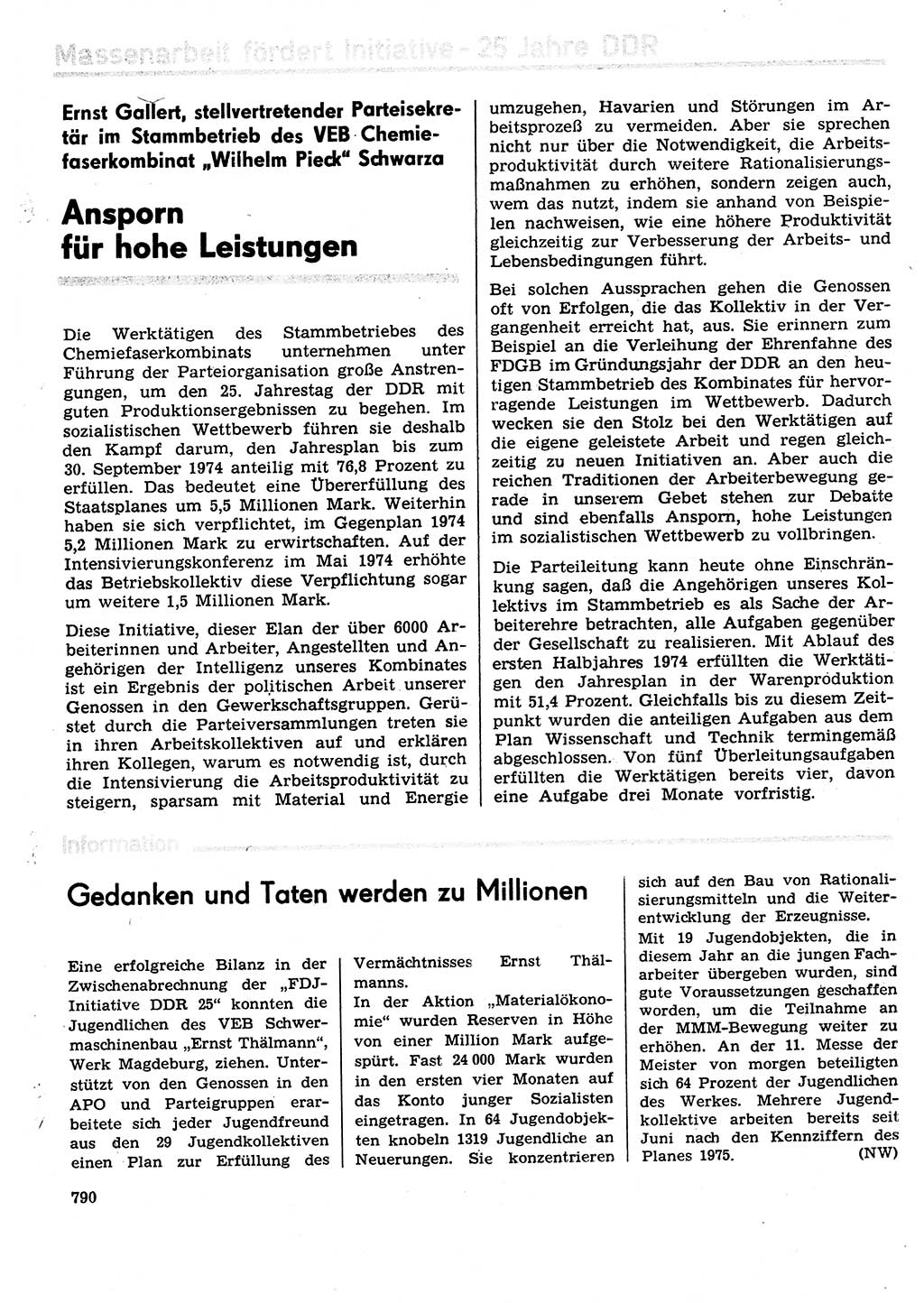 Neuer Weg (NW), Organ des Zentralkomitees (ZK) der SED (Sozialistische Einheitspartei Deutschlands) für Fragen des Parteilebens, 29. Jahrgang [Deutsche Demokratische Republik (DDR)] 1974, Seite 790 (NW ZK SED DDR 1974, S. 790)