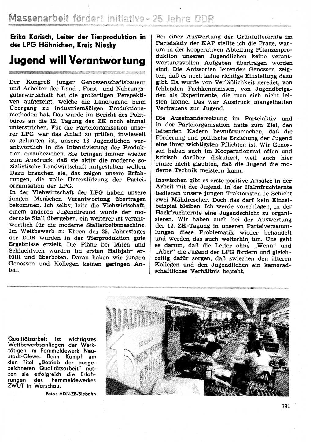 Neuer Weg (NW), Organ des Zentralkomitees (ZK) der SED (Sozialistische Einheitspartei Deutschlands) für Fragen des Parteilebens, 29. Jahrgang [Deutsche Demokratische Republik (DDR)] 1974, Seite 791 (NW ZK SED DDR 1974, S. 791)