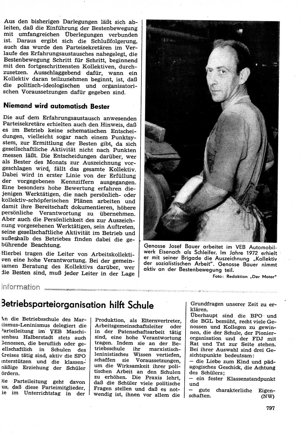 Neuer Weg (NW), Organ des Zentralkomitees (ZK) der SED (Sozialistische Einheitspartei Deutschlands) für Fragen des Parteilebens, 29. Jahrgang [Deutsche Demokratische Republik (DDR)] 1974, Seite 797 (NW ZK SED DDR 1974, S. 797)