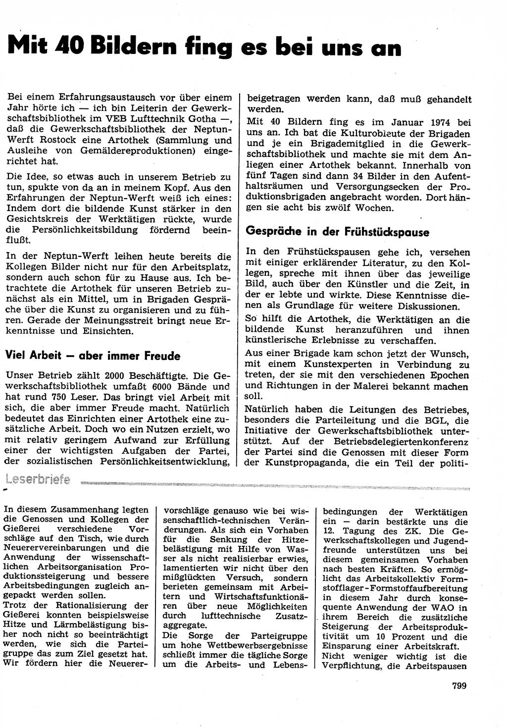 Neuer Weg (NW), Organ des Zentralkomitees (ZK) der SED (Sozialistische Einheitspartei Deutschlands) für Fragen des Parteilebens, 29. Jahrgang [Deutsche Demokratische Republik (DDR)] 1974, Seite 799 (NW ZK SED DDR 1974, S. 799)